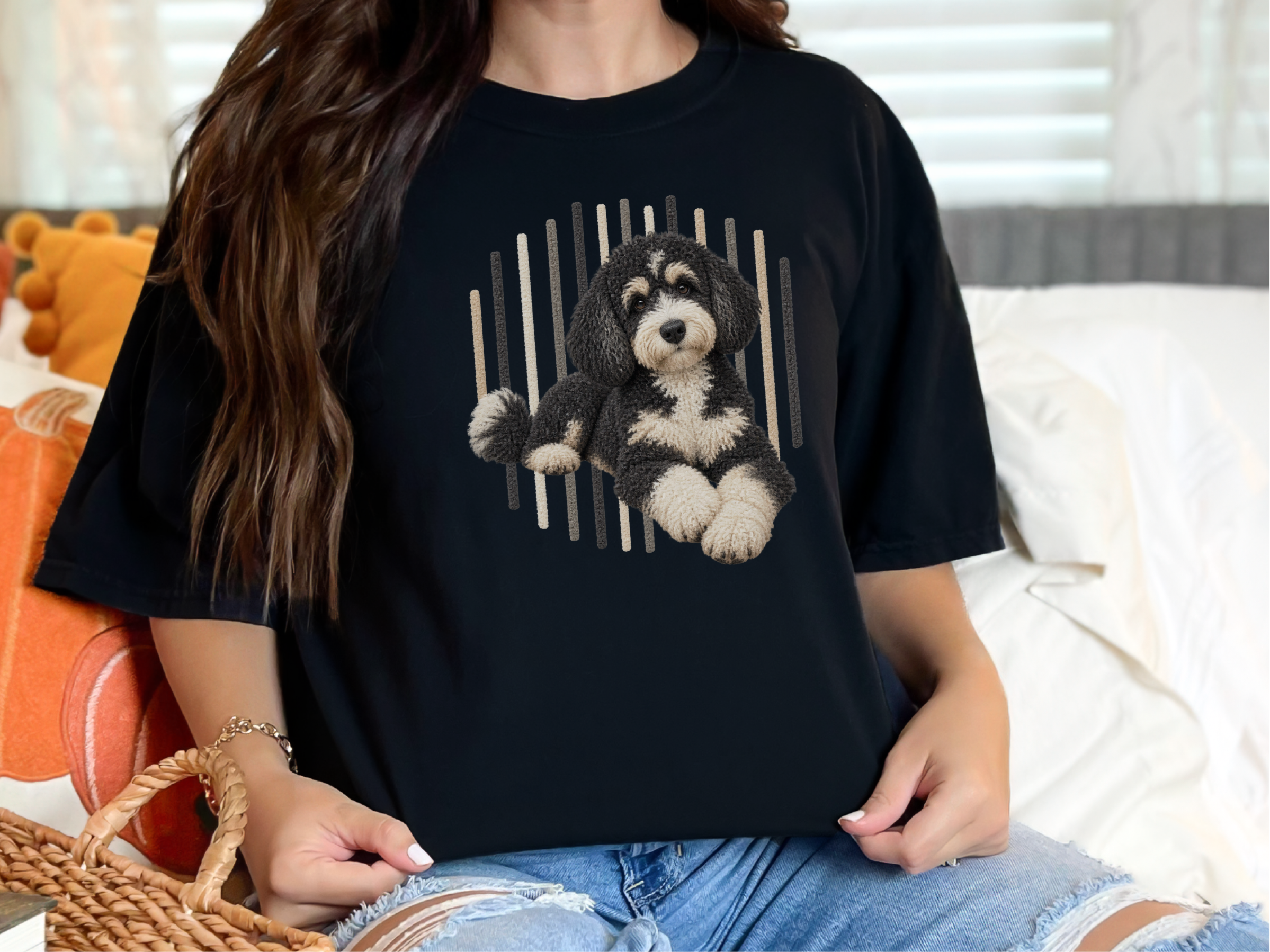 Bernedoodle Dog Fuzzy Vertical Stripes doodle dog shirt - photo 3