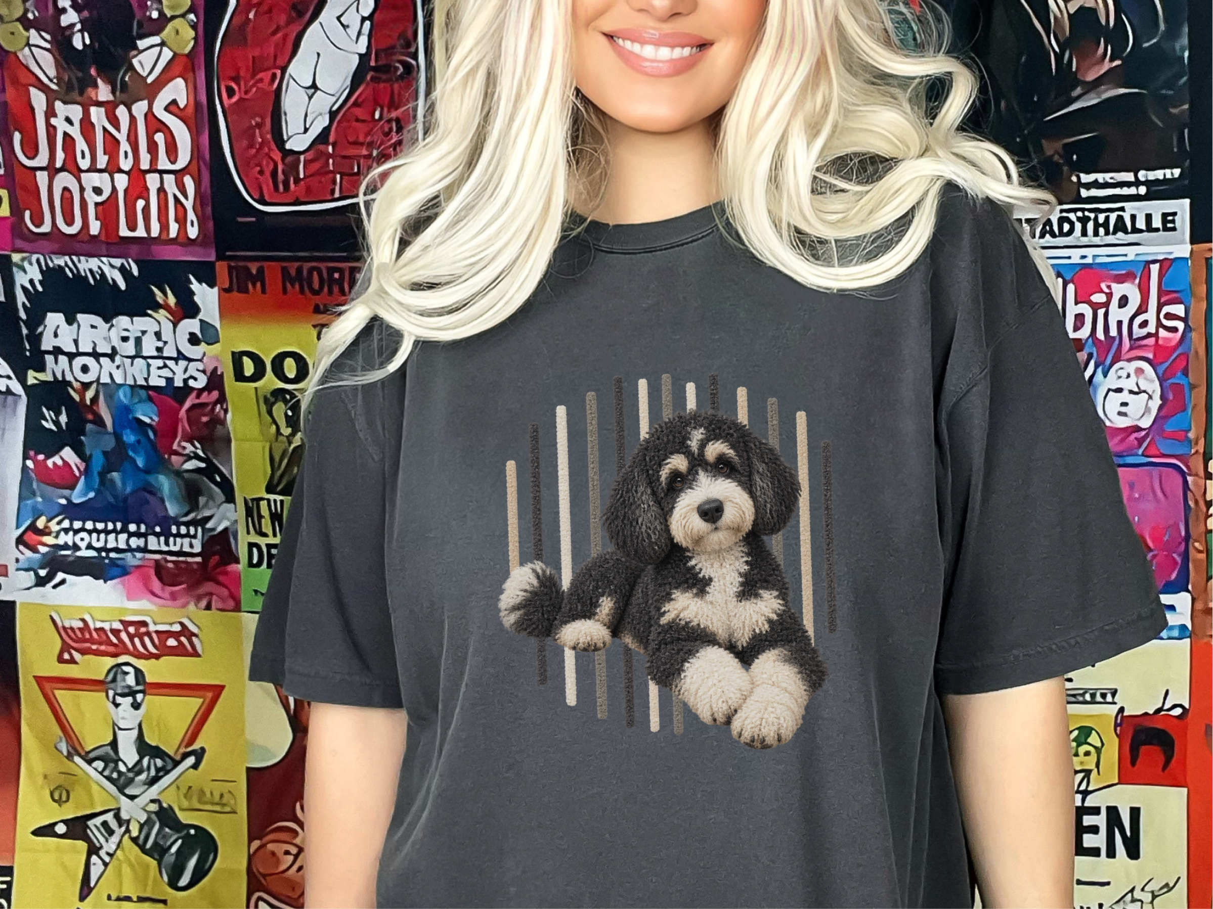 Bernedoodle Dog Fuzzy Vertical Stripes doodle dog shirt - photo 4
