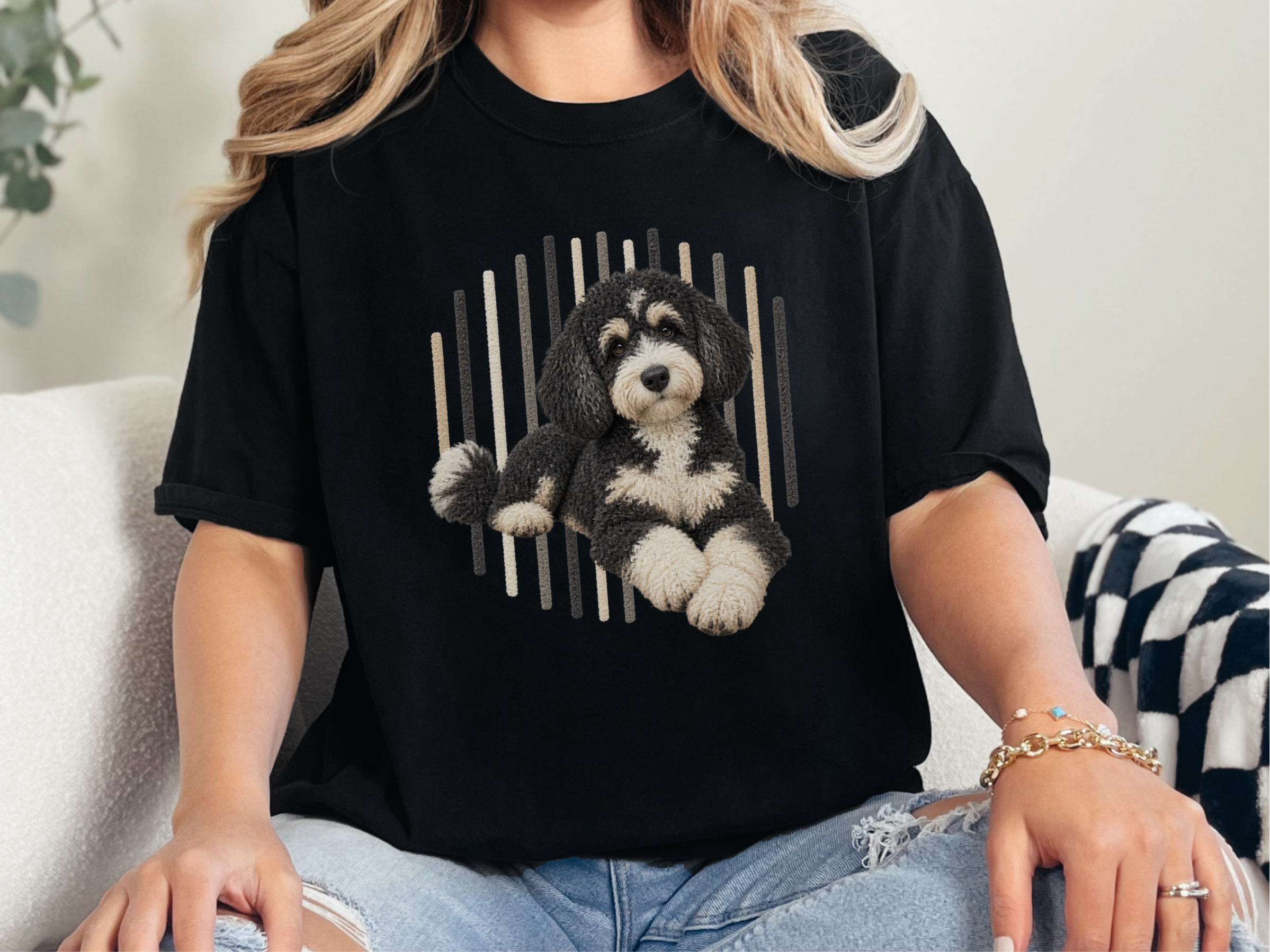 Bernedoodle Dog Fuzzy Vertical Stripes doodle dog shirt - photo 2