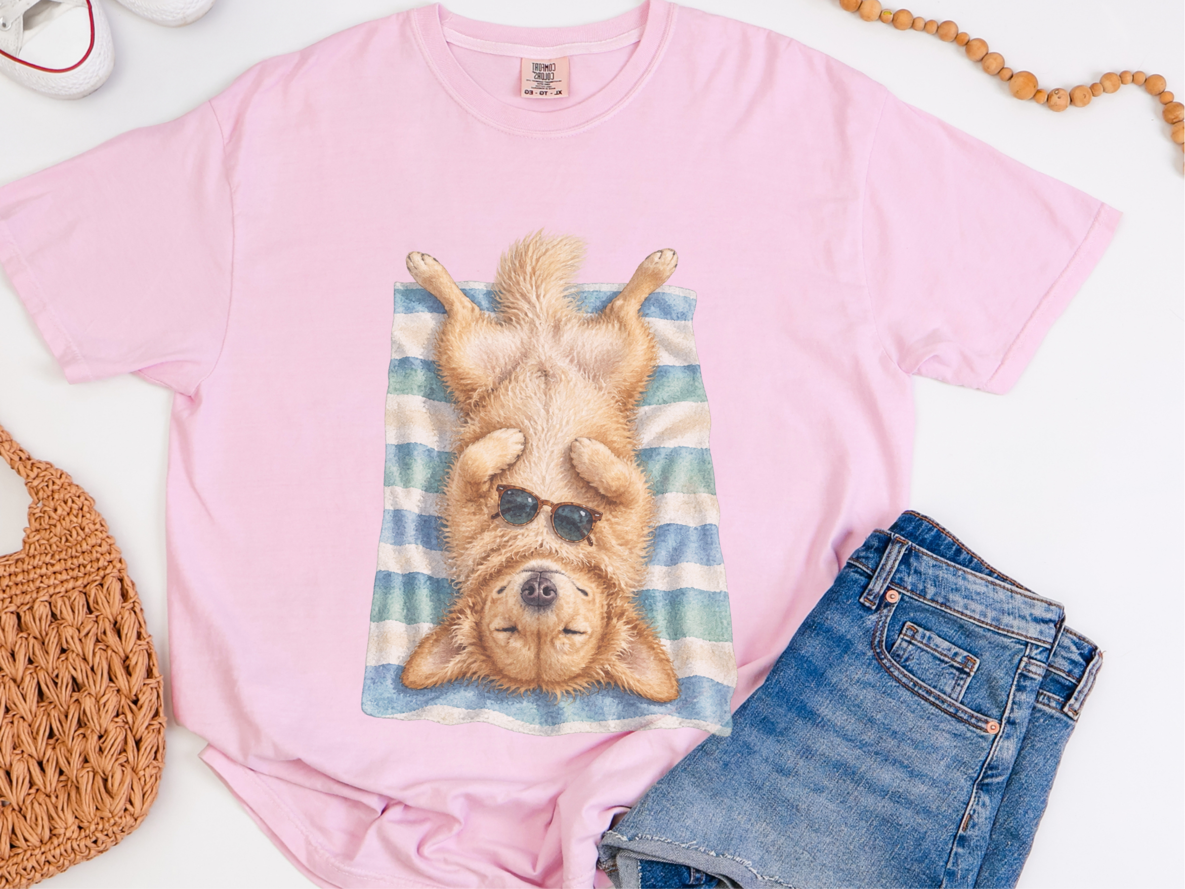Sunbathing Golden Retriever On Towel Vintage Comfort Colors Tee