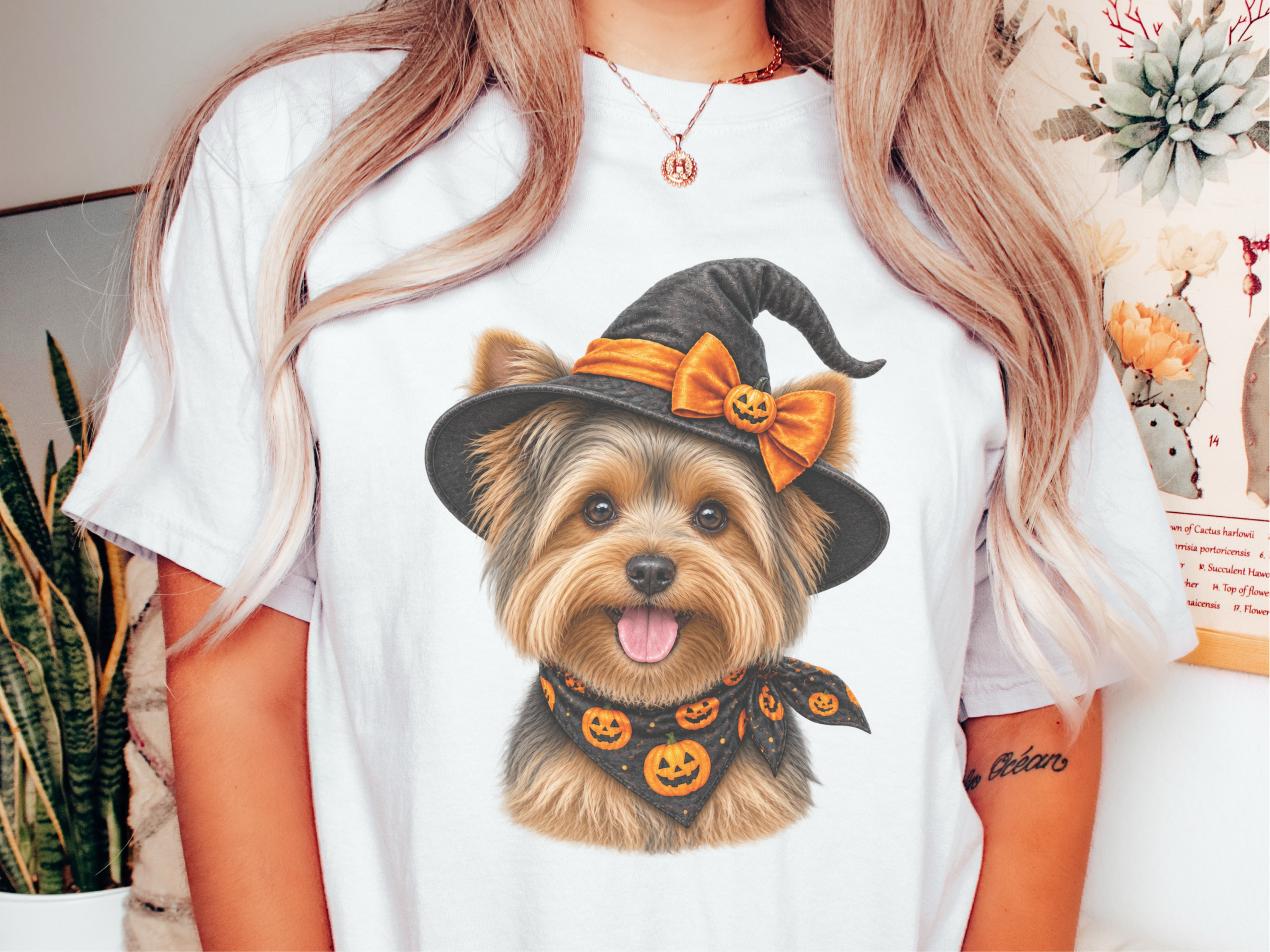 Yorkie Witch Pumpkin Portrait doodle dog shirt - photo 1
