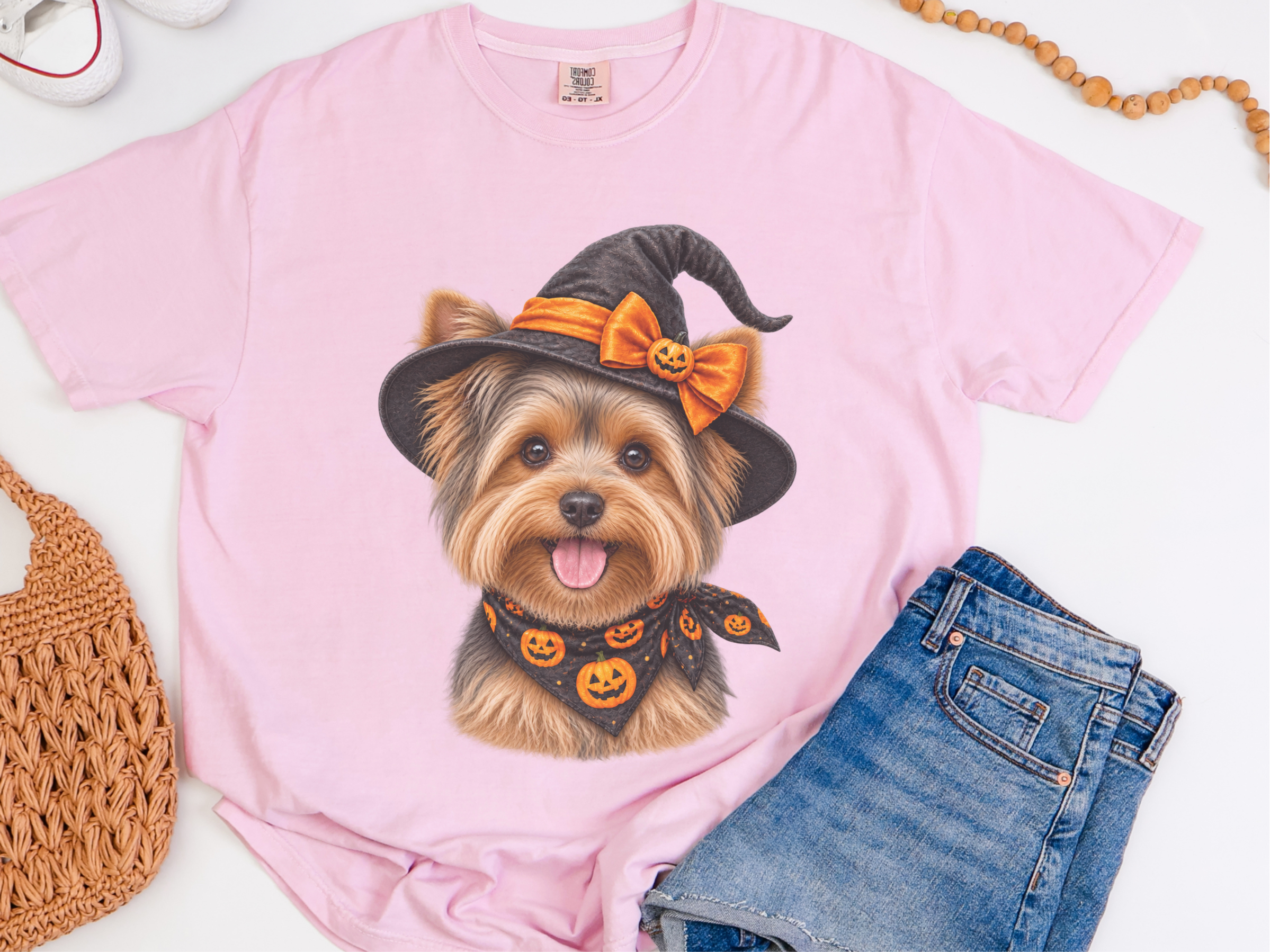 Yorkie Witch Pumpkin Portrait doodle dog shirt - photo 8
