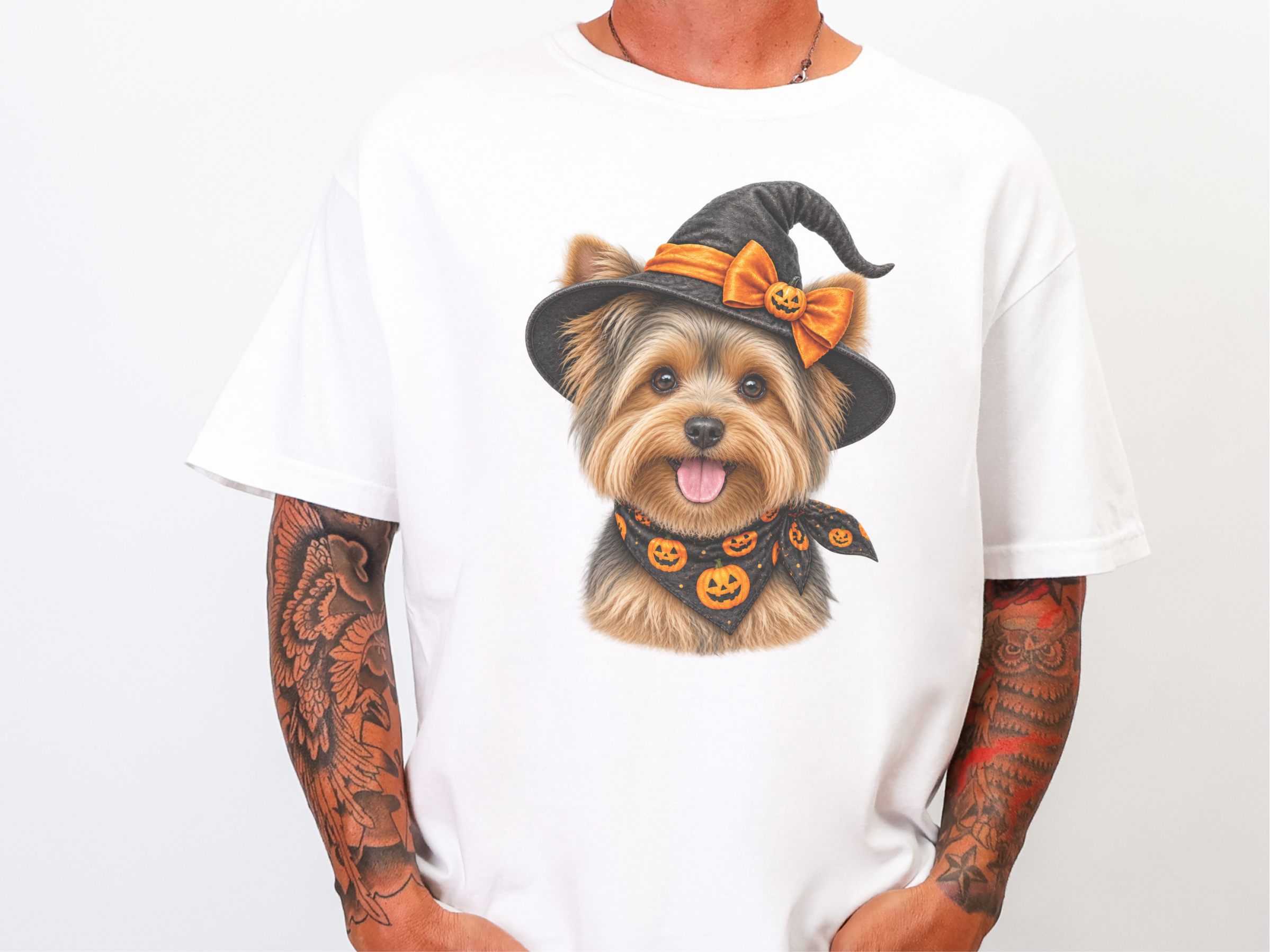Yorkie Witch Pumpkin Portrait doodle dog shirt - photo 3