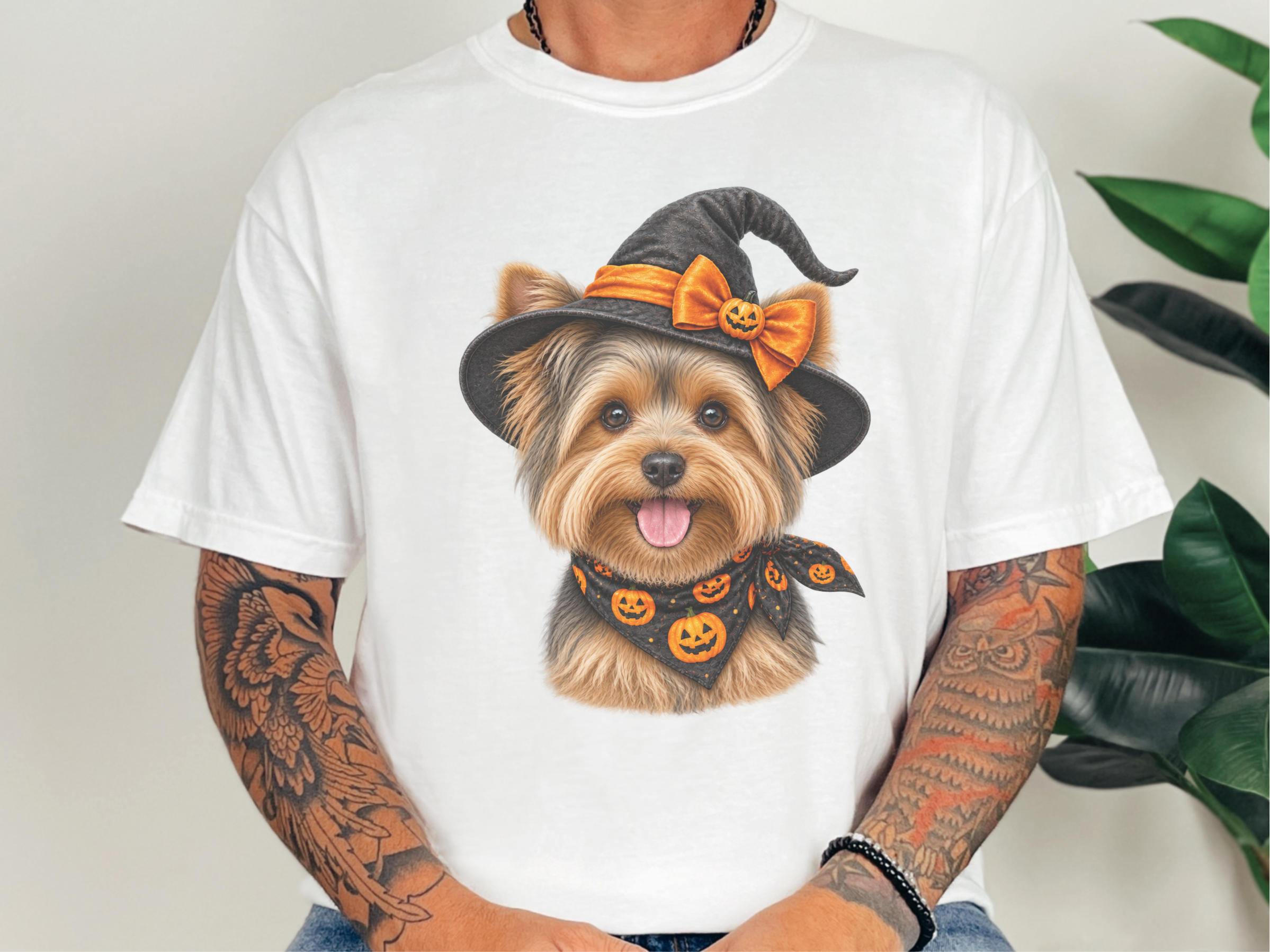 Yorkie Witch Pumpkin Portrait doodle dog shirt - photo 2