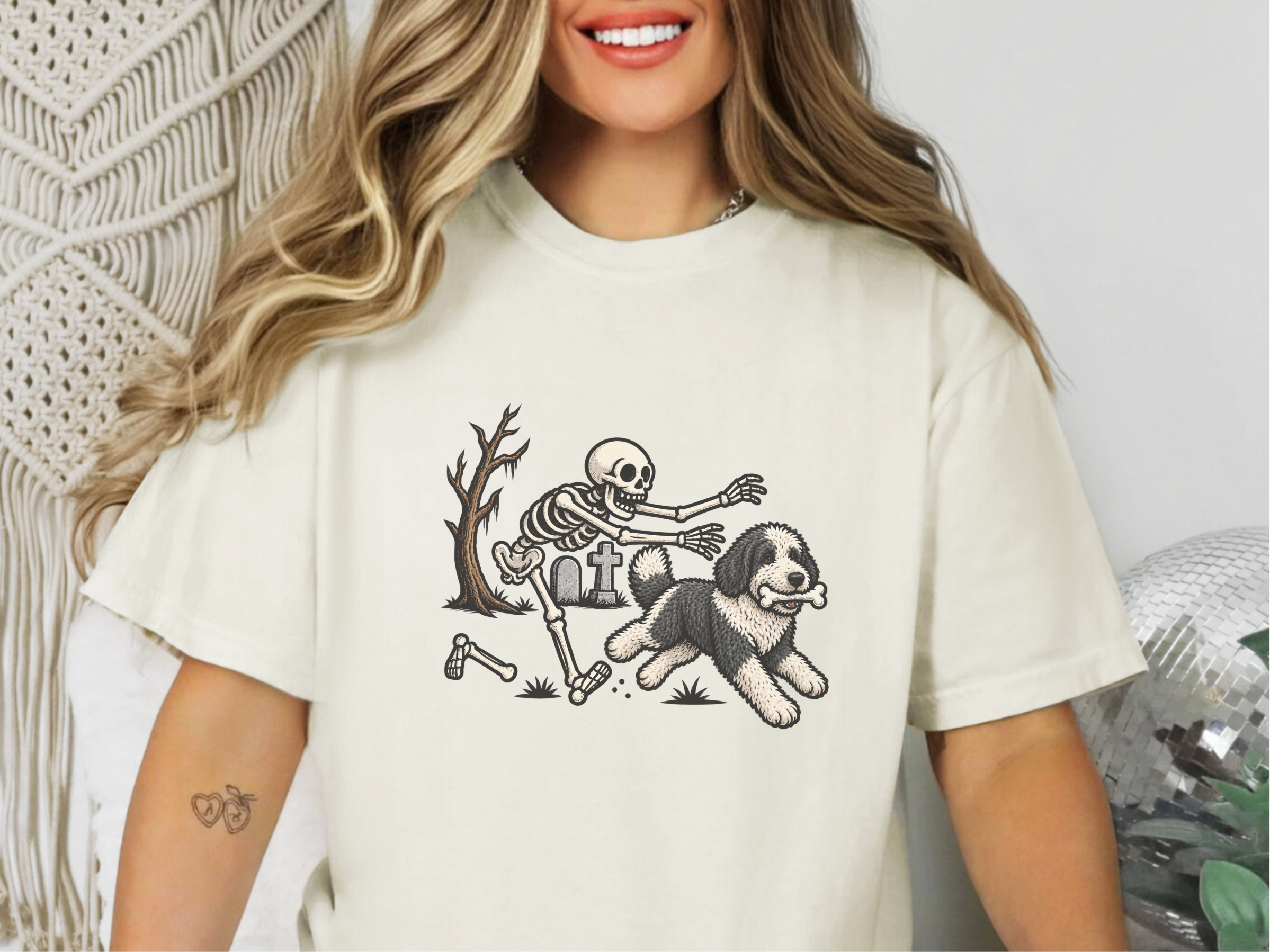 Sheepadoodle Skeleton Bone Thief doodle dog shirt - photo 7