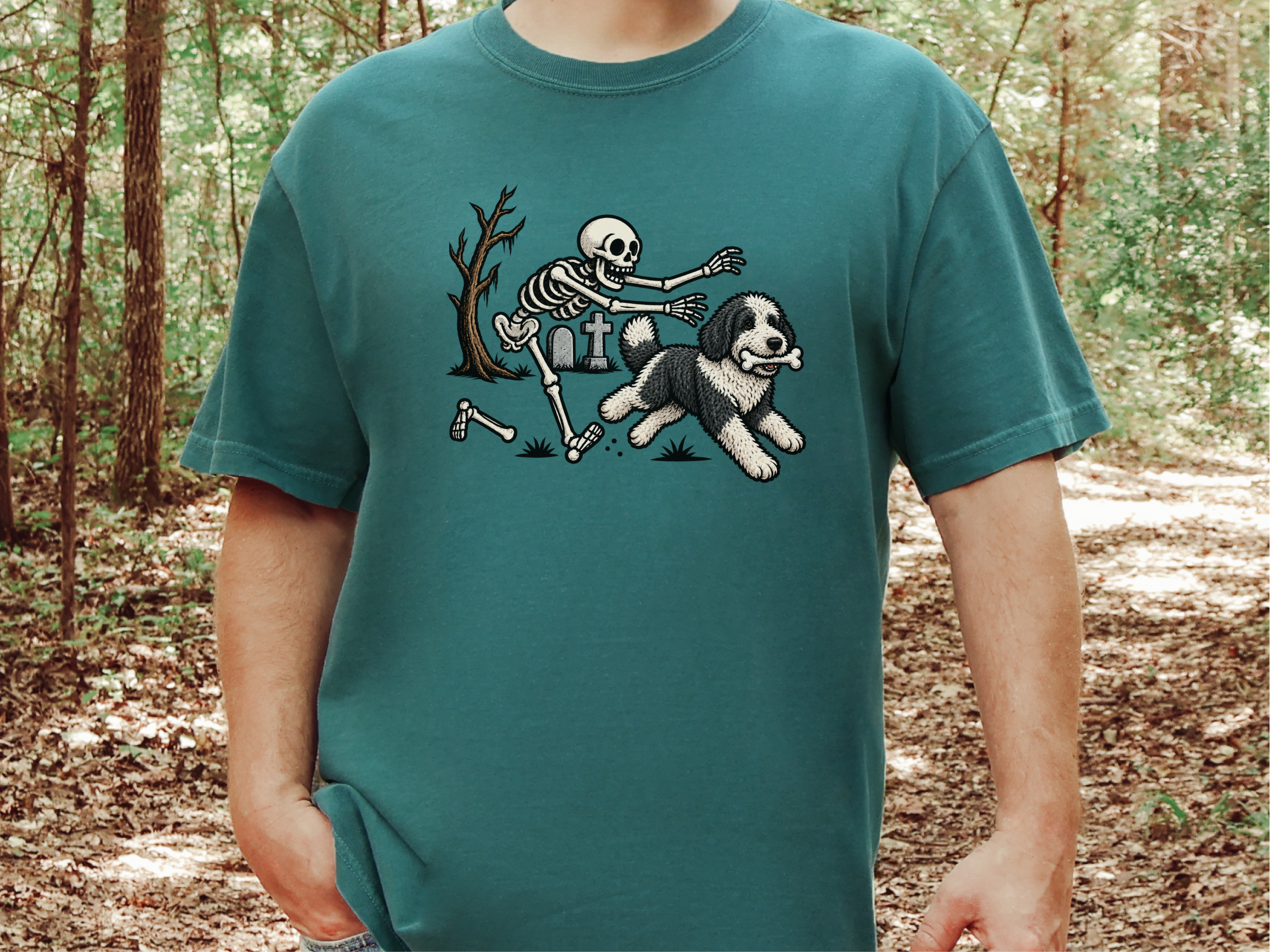 Sheepadoodle Skeleton Bone Thief doodle dog shirt - photo 6