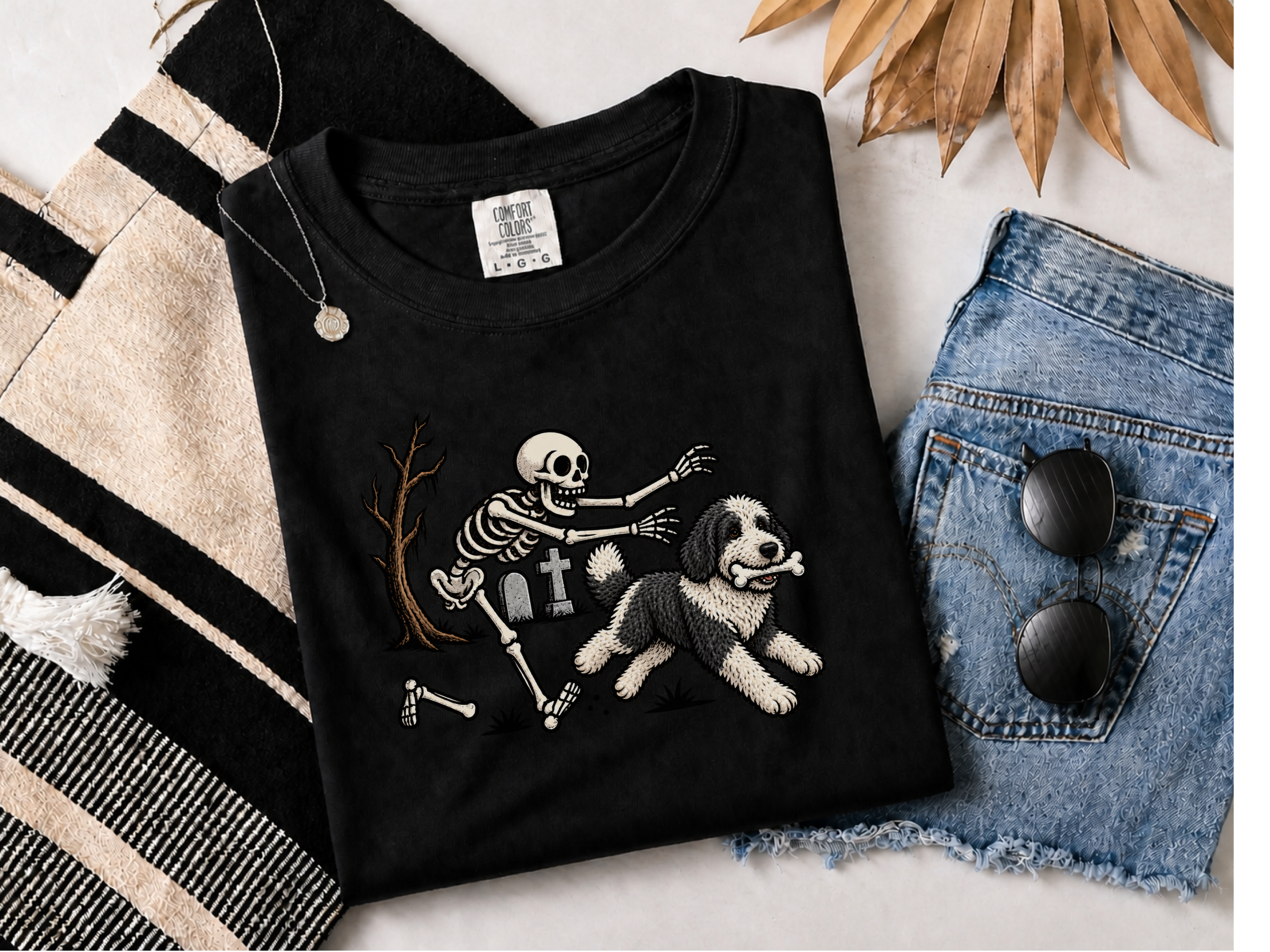 Sheepadoodle Skeleton Bone Thief doodle dog shirt - photo 4