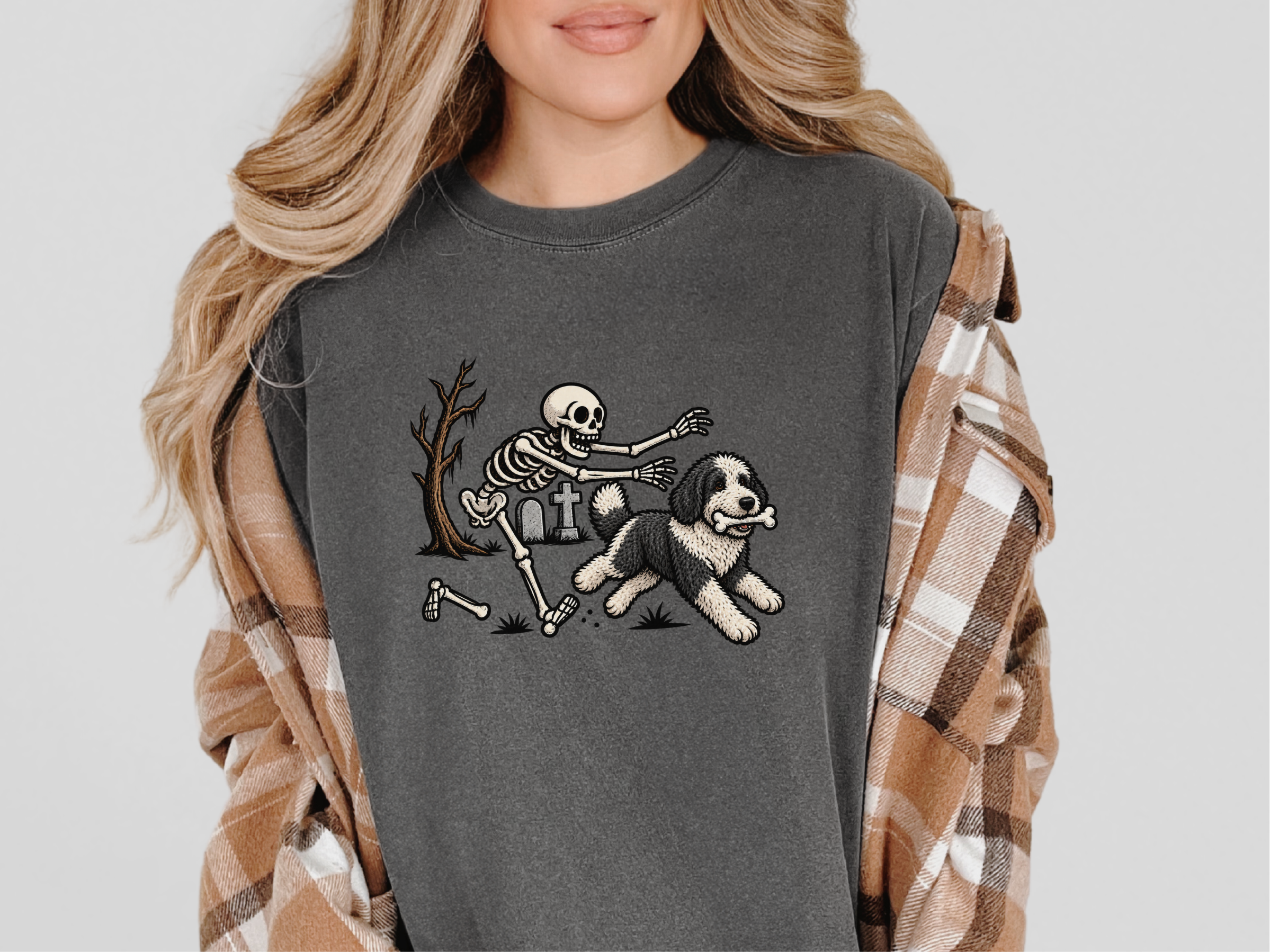 Sheepadoodle Skeleton Bone Thief doodle dog shirt - photo 5