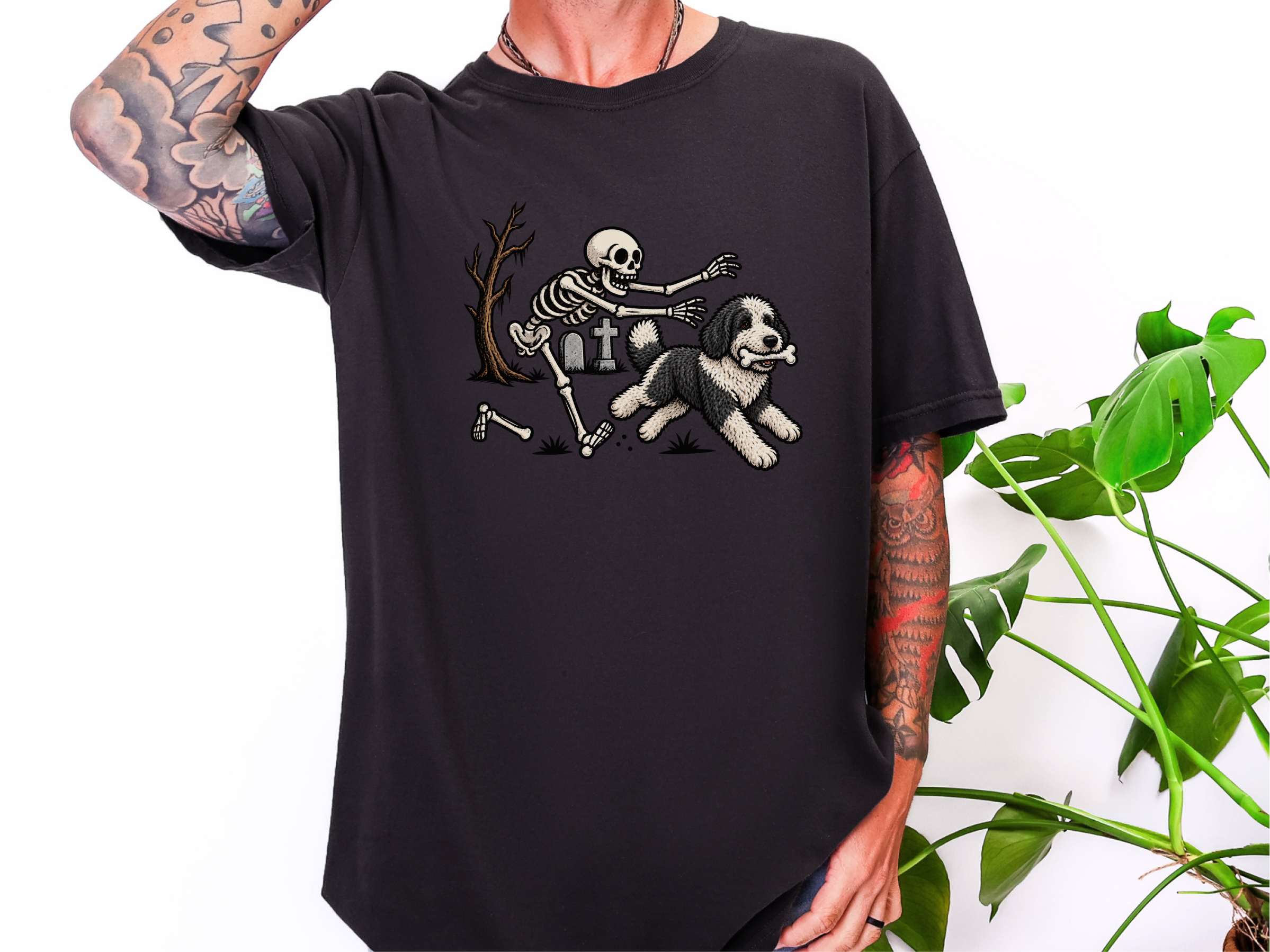 Sheepadoodle Skeleton Bone Thief doodle dog shirt - photo 3