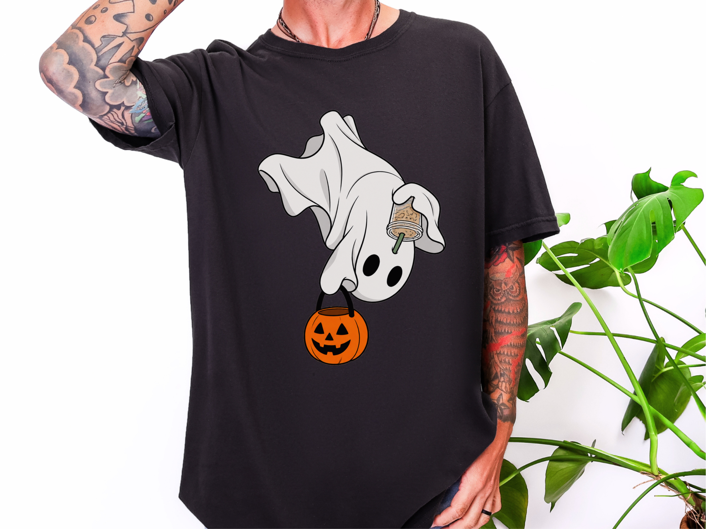 Flying Ghost Coffee Pumpkin Bucket funny shirt - photo 3