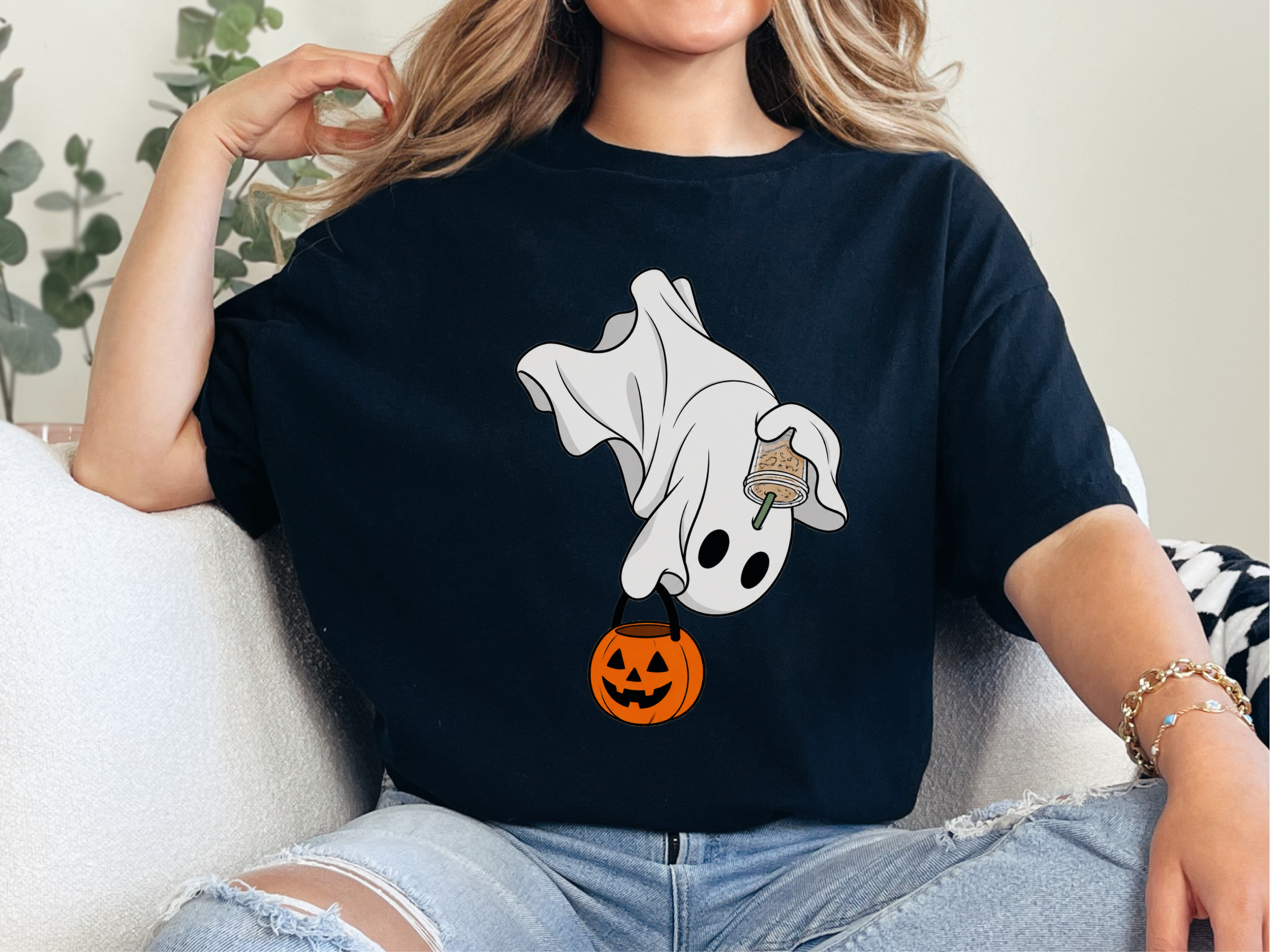 Flying Ghost Coffee Pumpkin Bucket funny shirt - photo 2