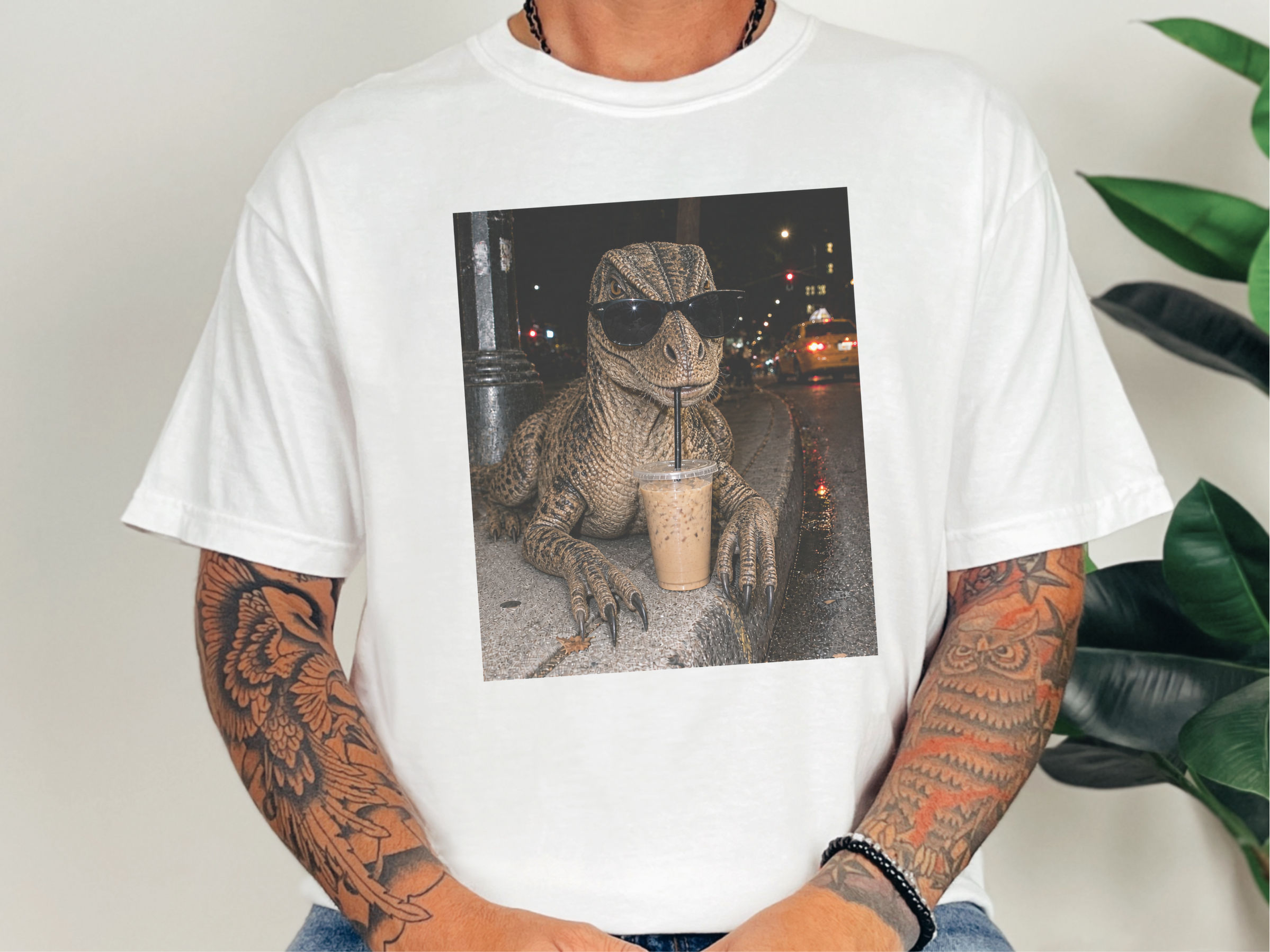 Dinosaur Drinking Iced Coffee funny shirt - photo 2
