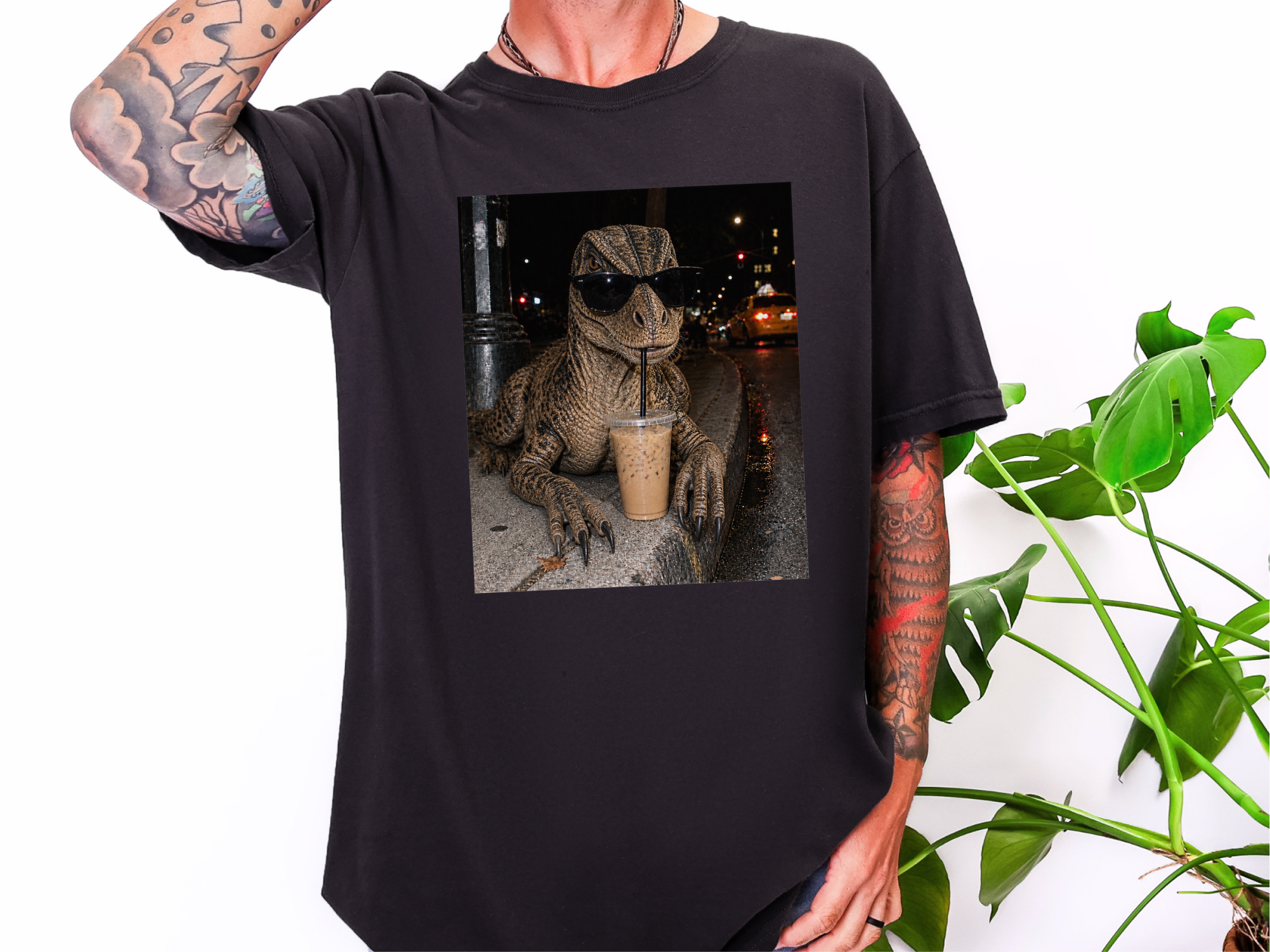 Dinosaur Drinking Iced Coffee funny shirt - photo 3