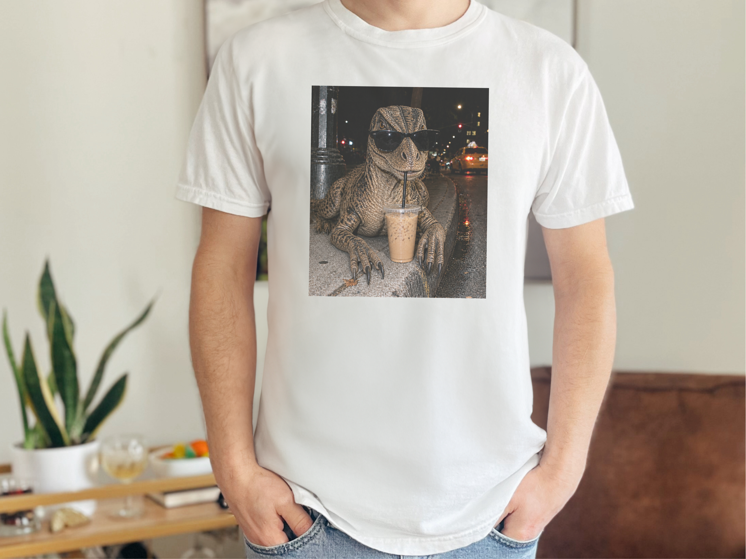 Dinosaur Drinking Iced Coffee funny shirt - photo 1