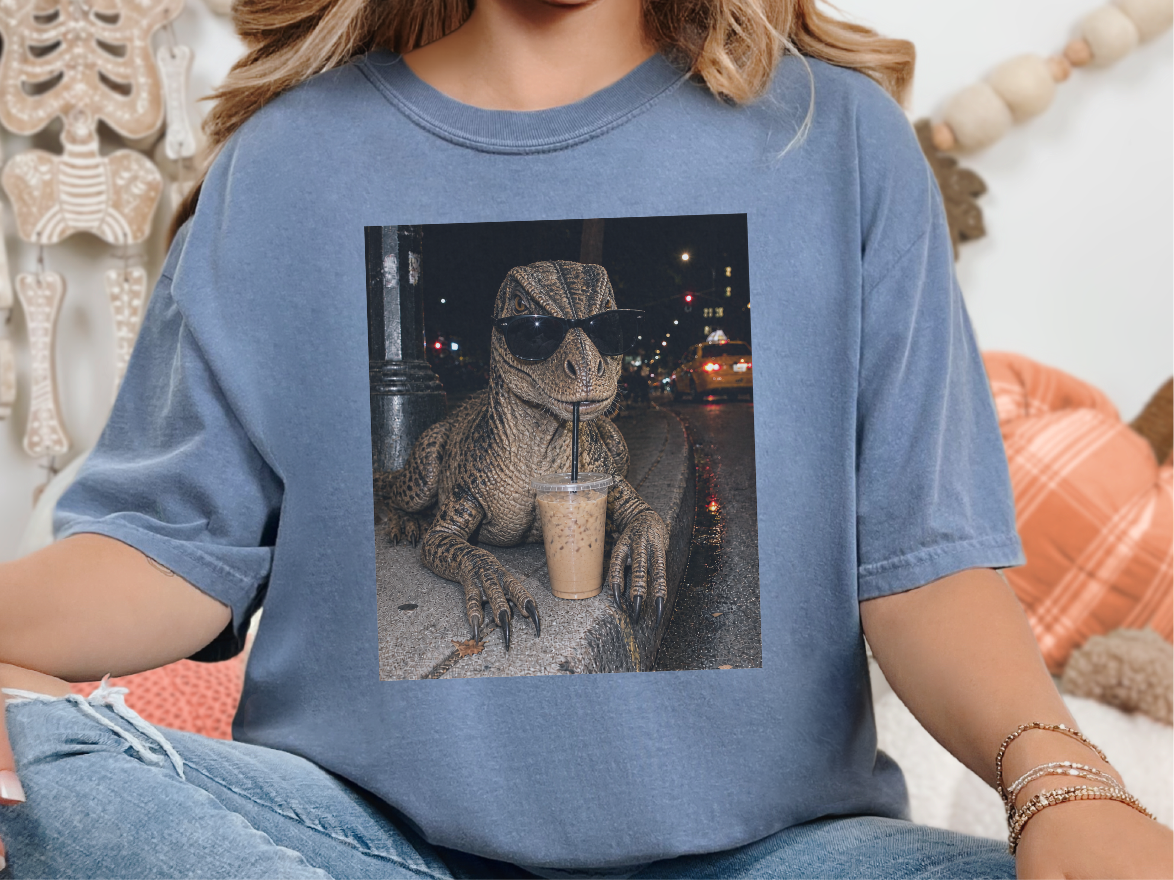 Dinosaur Drinking Iced Coffee funny shirt - photo 6