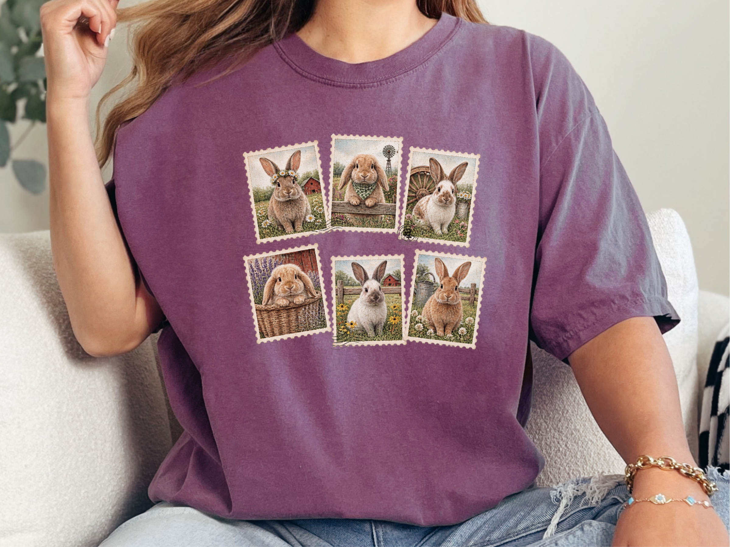 Vintage Bunny Postage Stamps funny shirt - photo 6