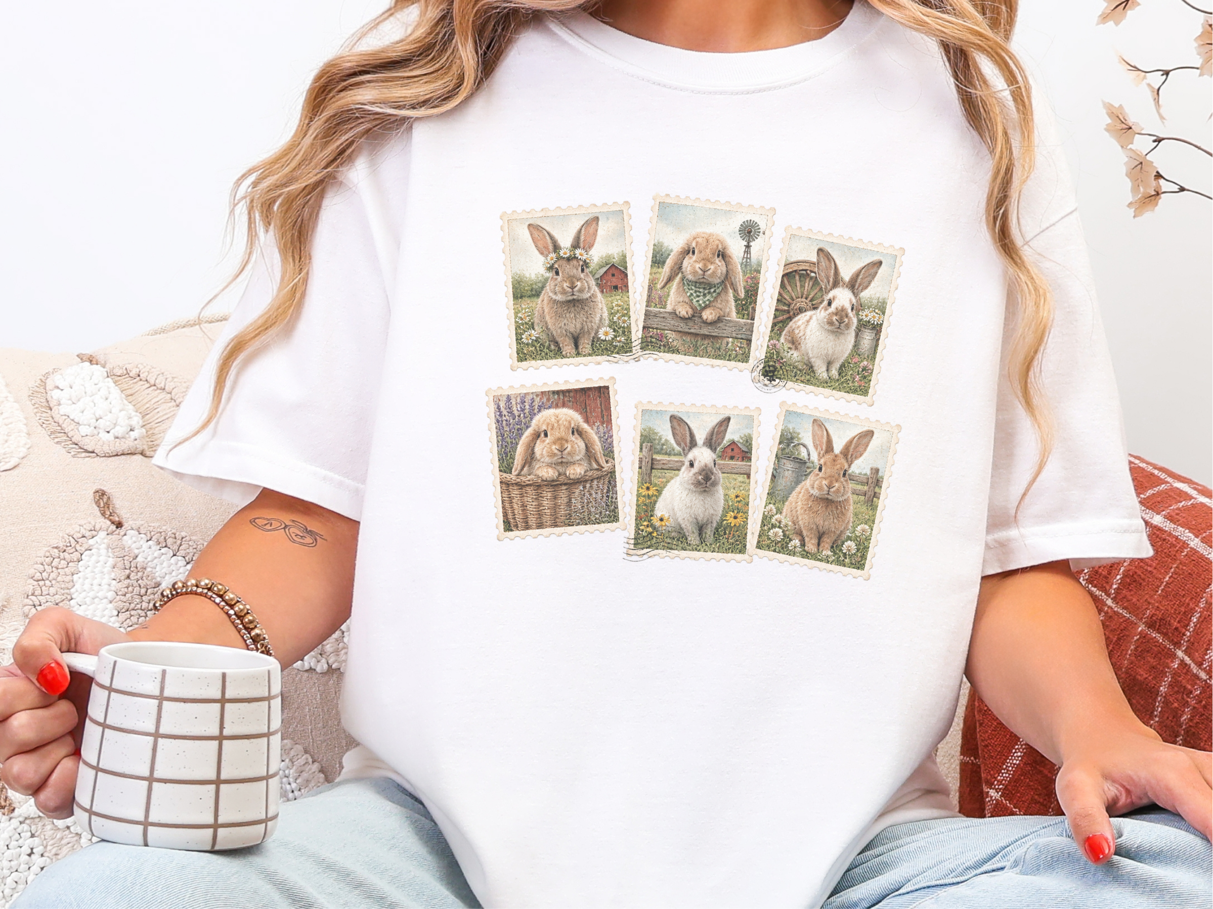 Vintage Bunny Postage Stamps funny shirt - photo 1