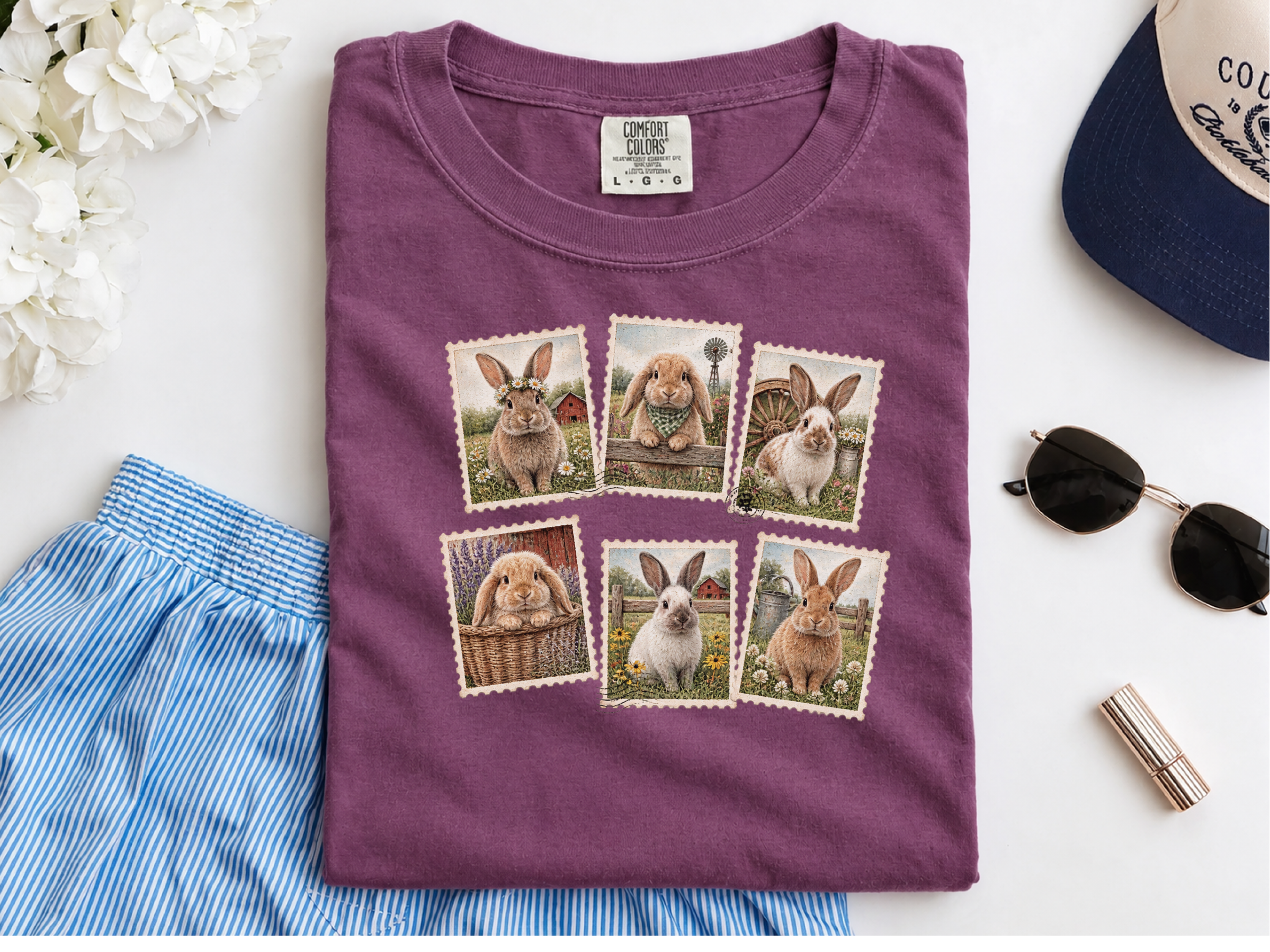 Vintage Bunny Postage Stamps funny shirt - photo 7
