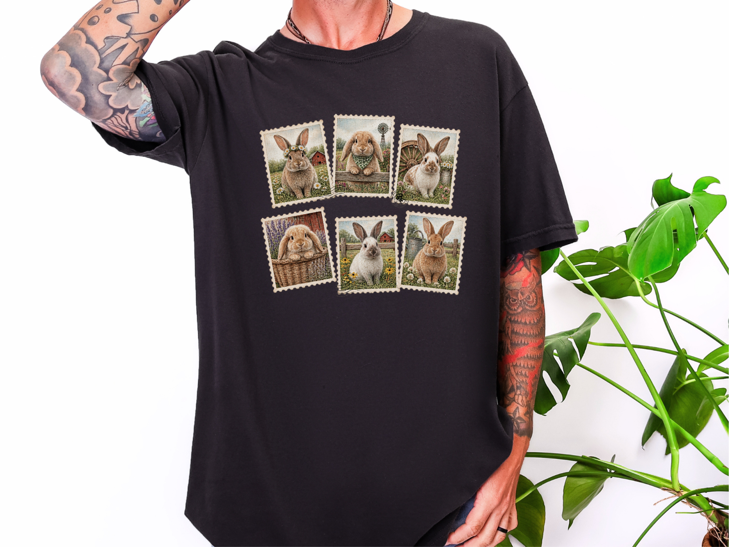 Vintage Bunny Postage Stamps funny shirt - photo 4