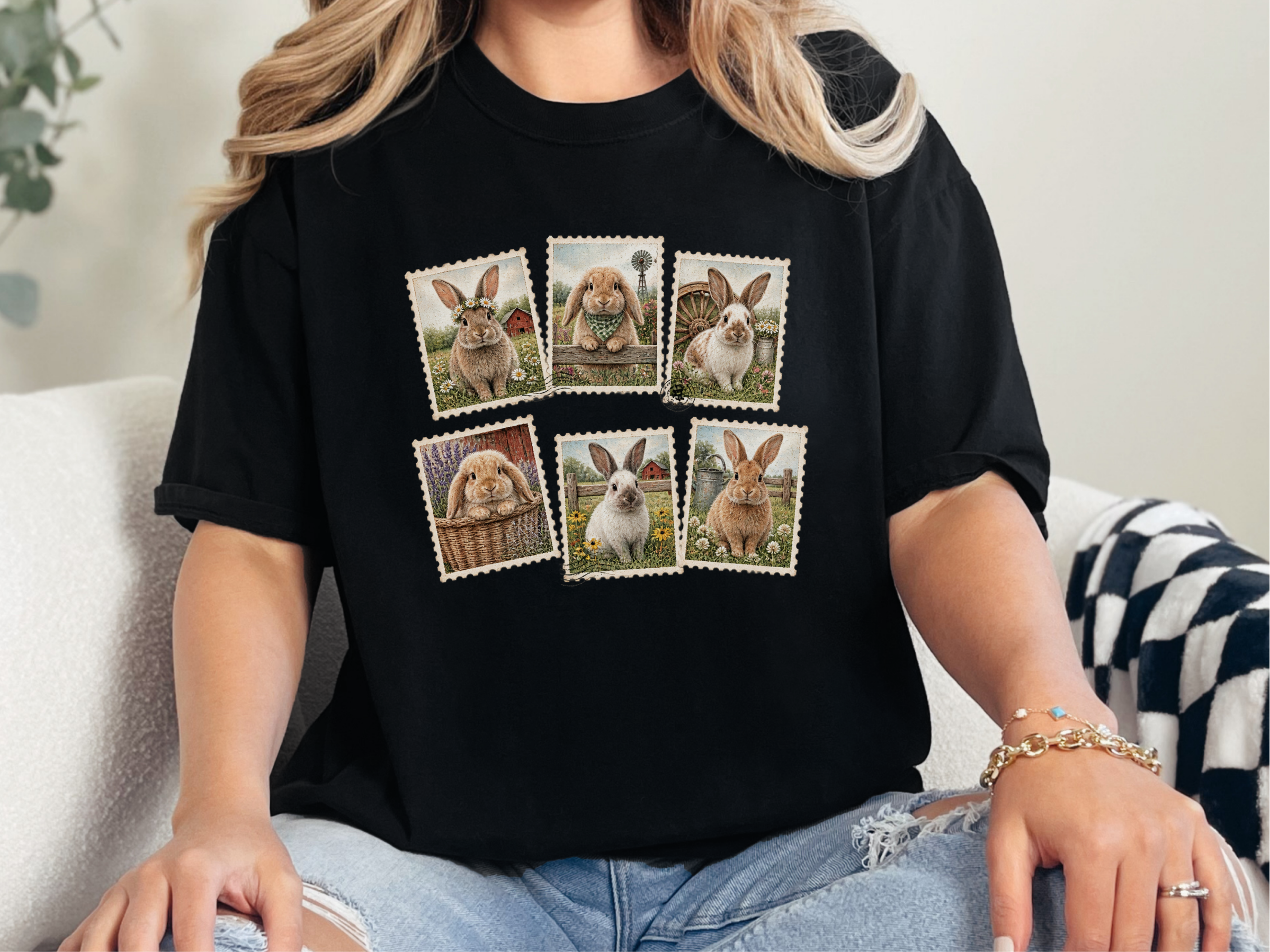 Vintage Bunny Postage Stamps funny shirt - photo 2
