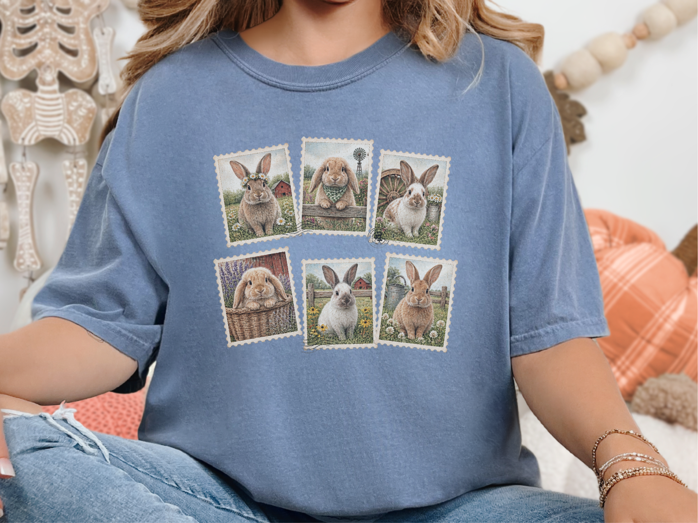 Vintage Bunny Postage Stamps funny shirt - photo 8