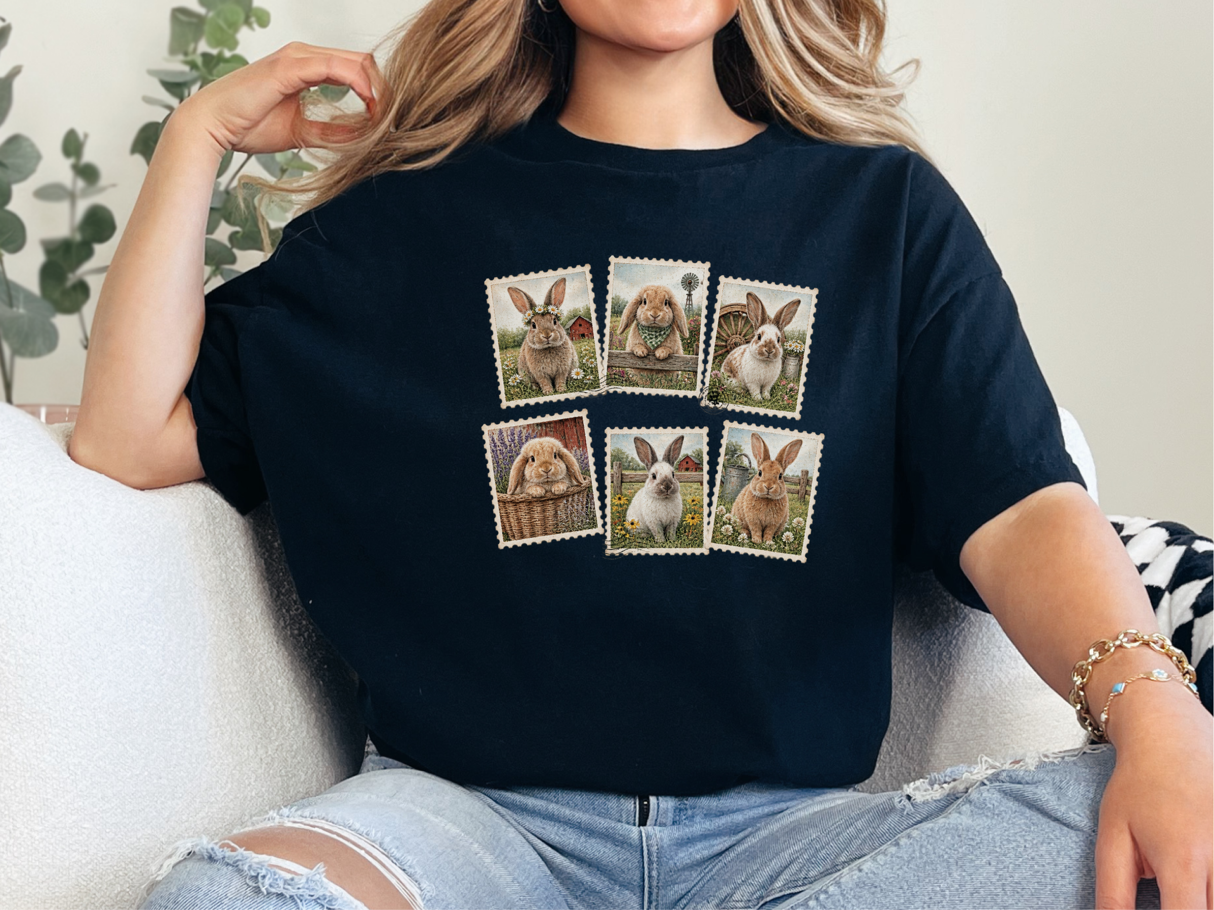 Vintage Bunny Postage Stamps funny shirt - photo 3