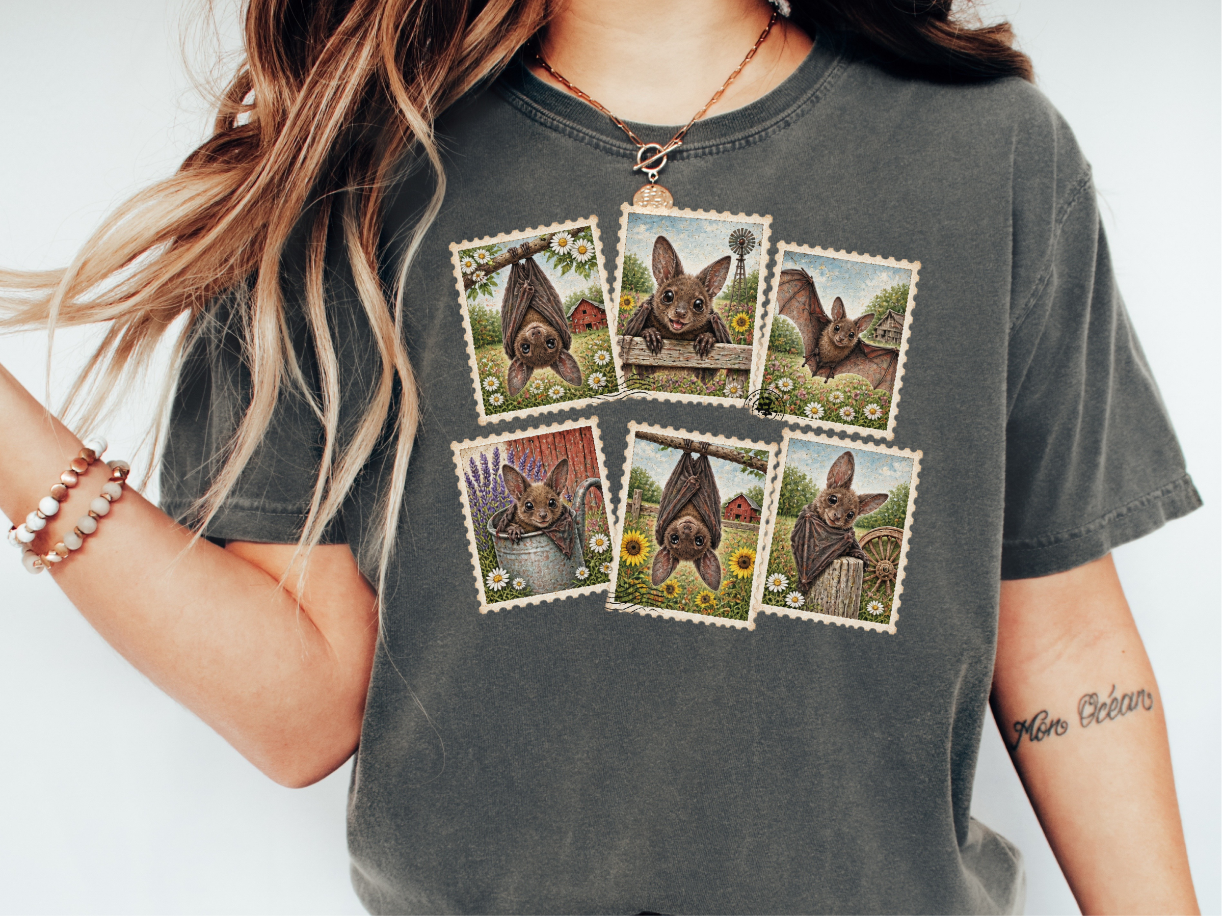 Cute Country Bat Postage Stamps funny shirt - photo 2