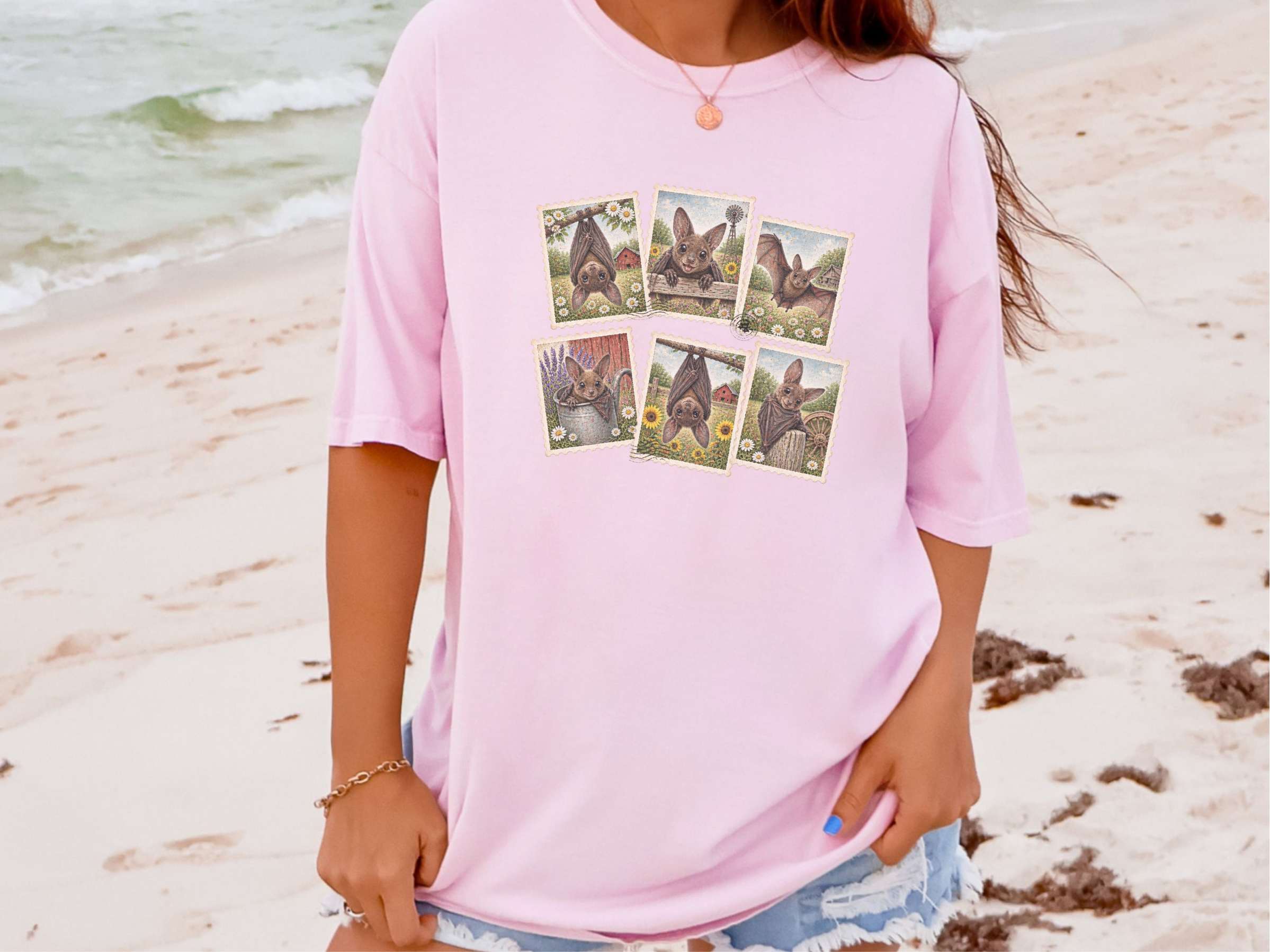 Cute Country Bat Postage Stamps funny shirt - photo 6