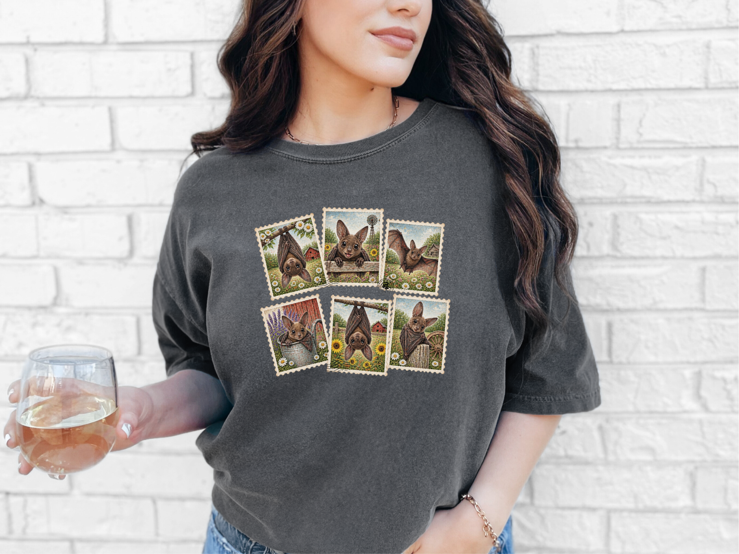 Cute Country Bat Postage Stamps funny shirt - photo 5