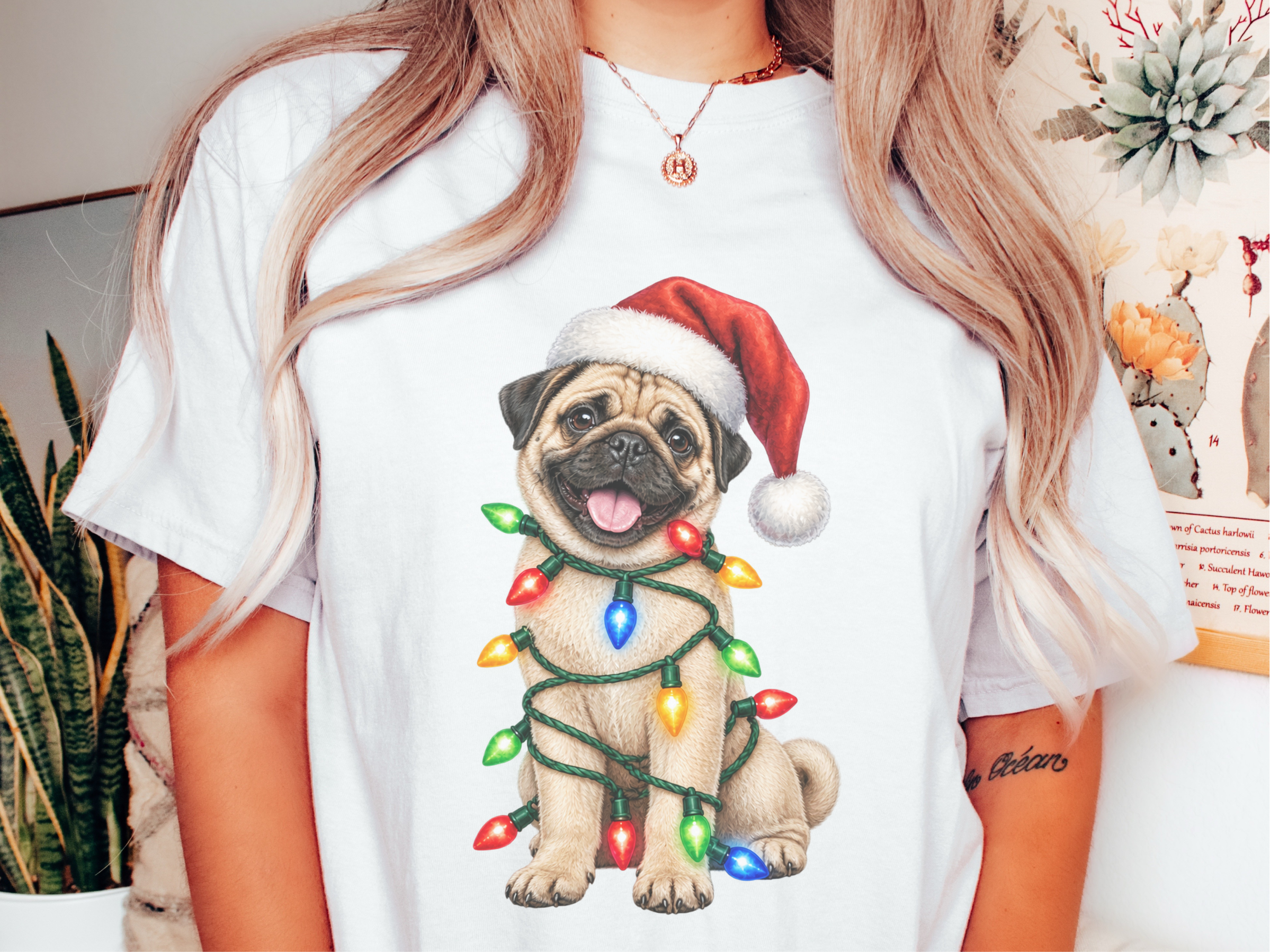 Christmas Pug Wrapped In Lights doodle dog shirt - photo 1