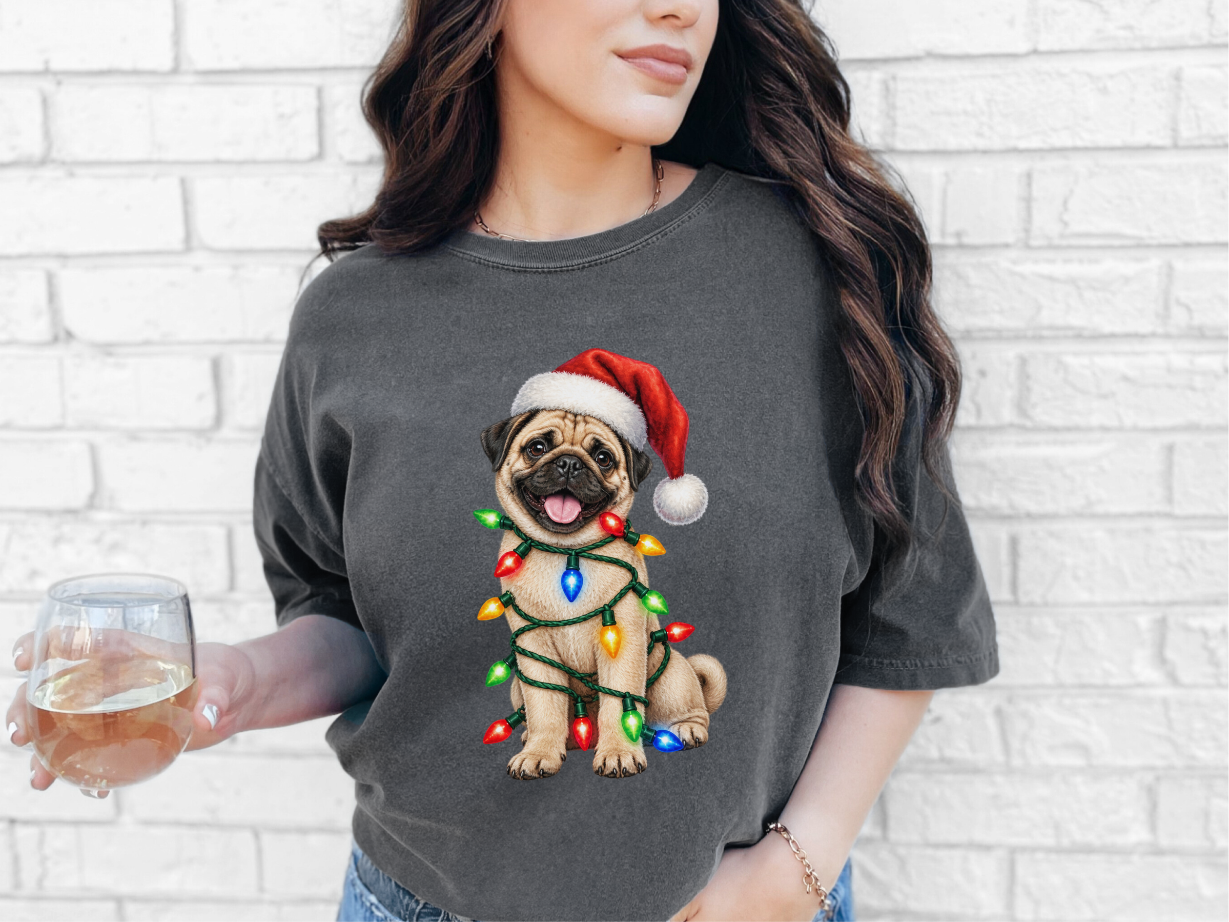Christmas Pug Wrapped In Lights doodle dog shirt - photo 4