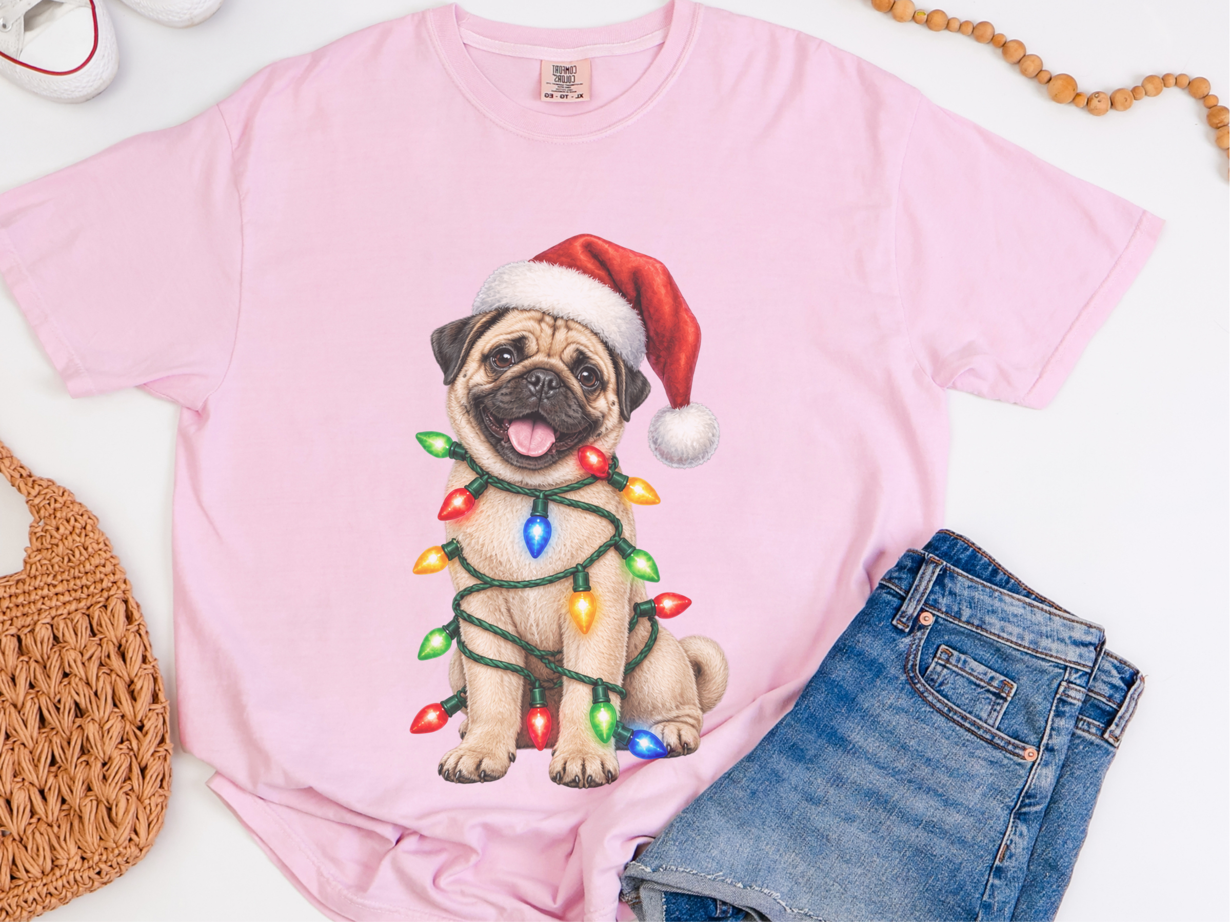 Christmas Pug Wrapped In Lights doodle dog shirt - photo 5