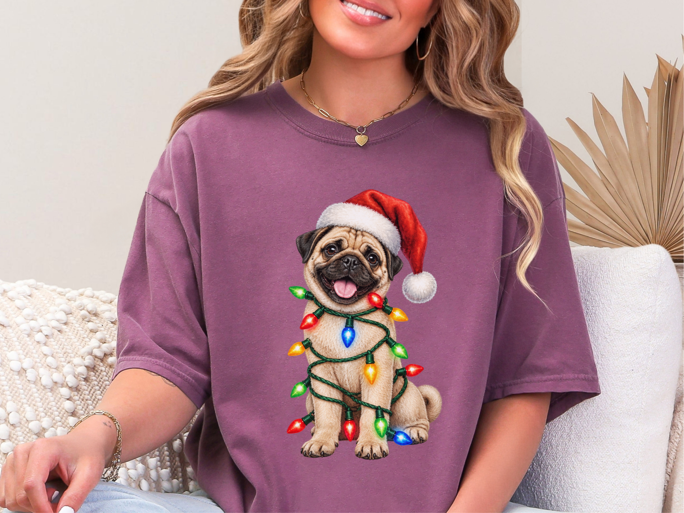 Christmas Pug Wrapped In Lights doodle dog shirt - photo 7