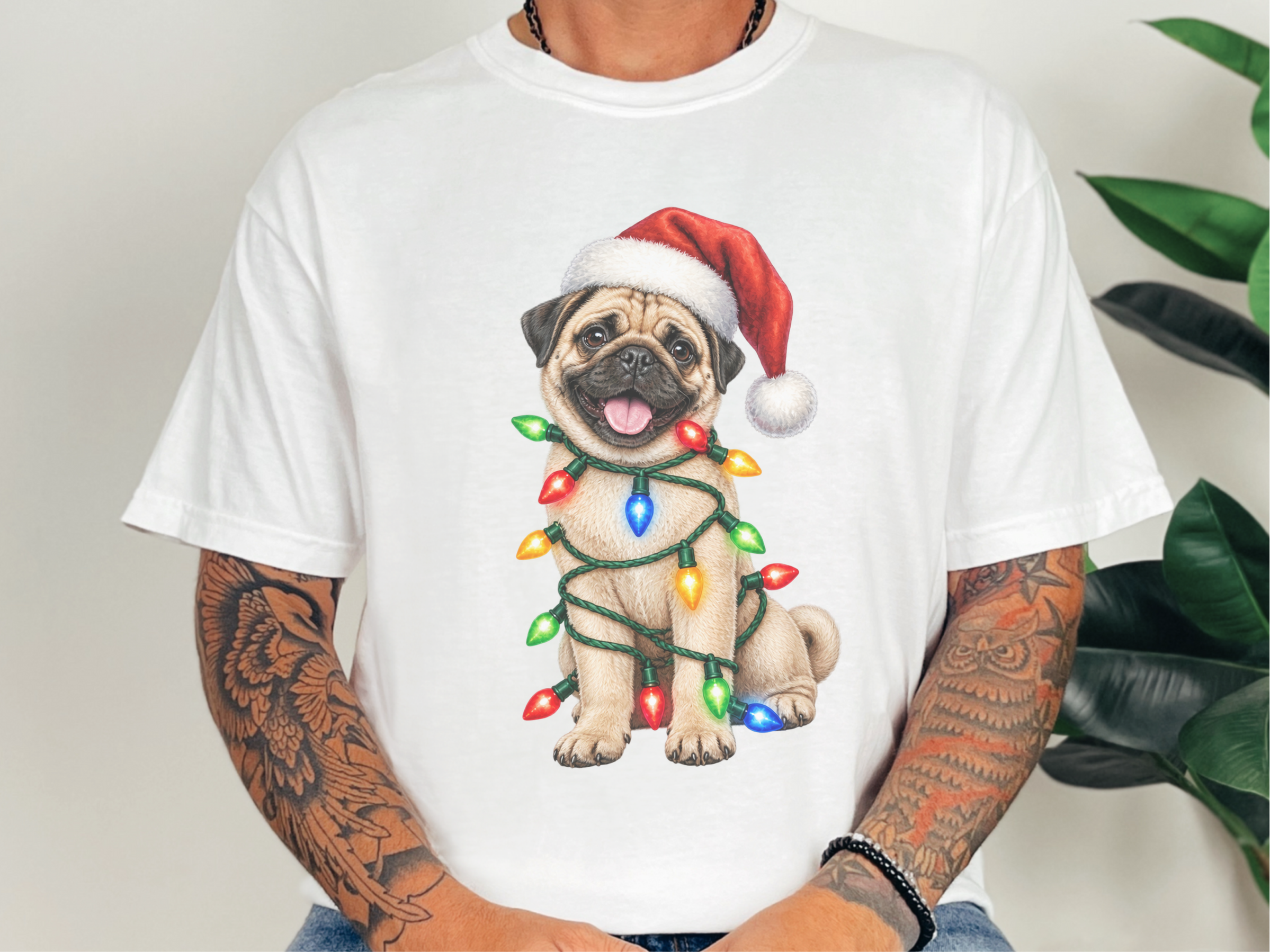 Christmas Pug Wrapped In Lights doodle dog shirt - photo 2