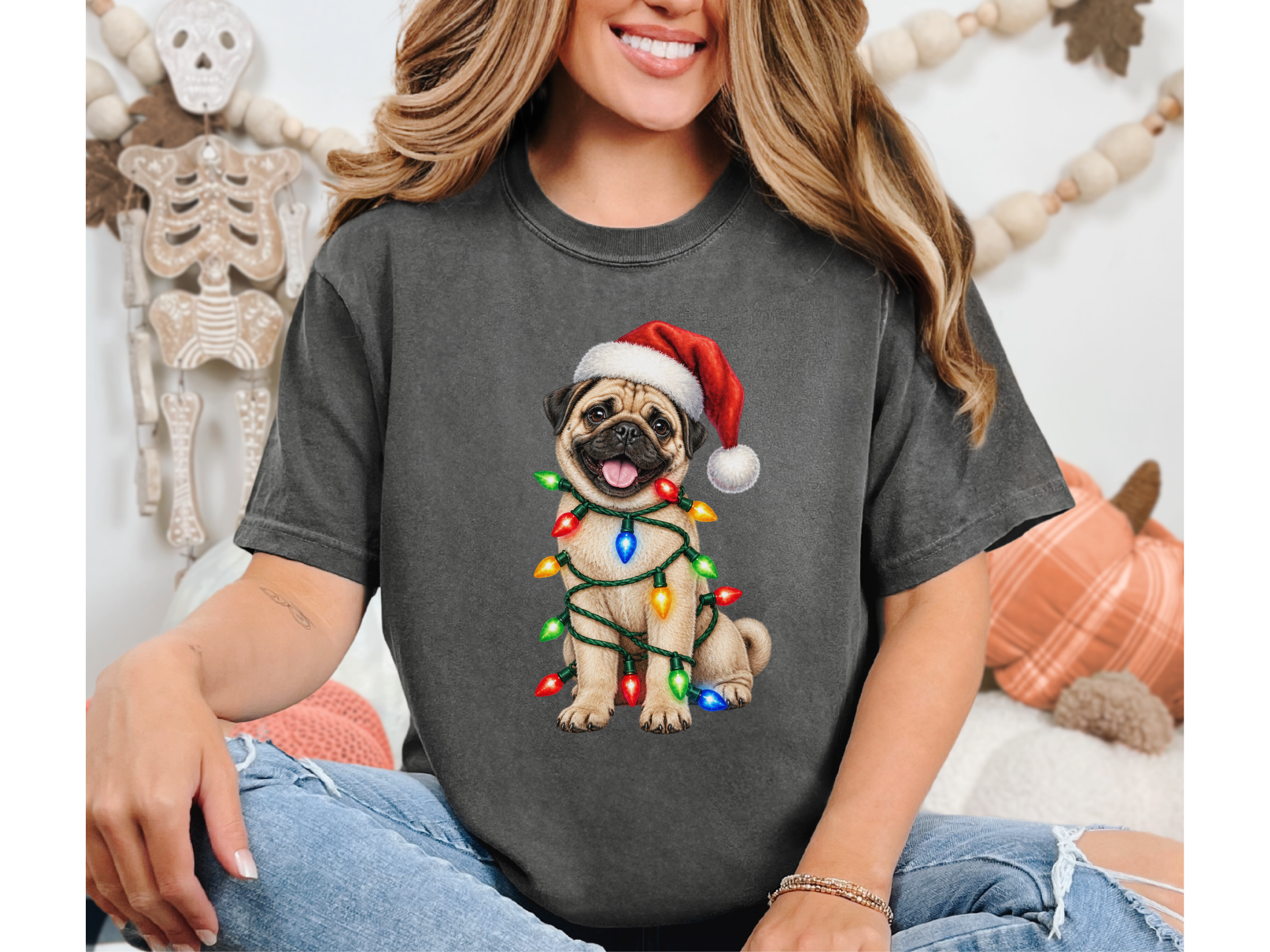 Christmas Pug Wrapped In Lights doodle dog shirt - photo 3