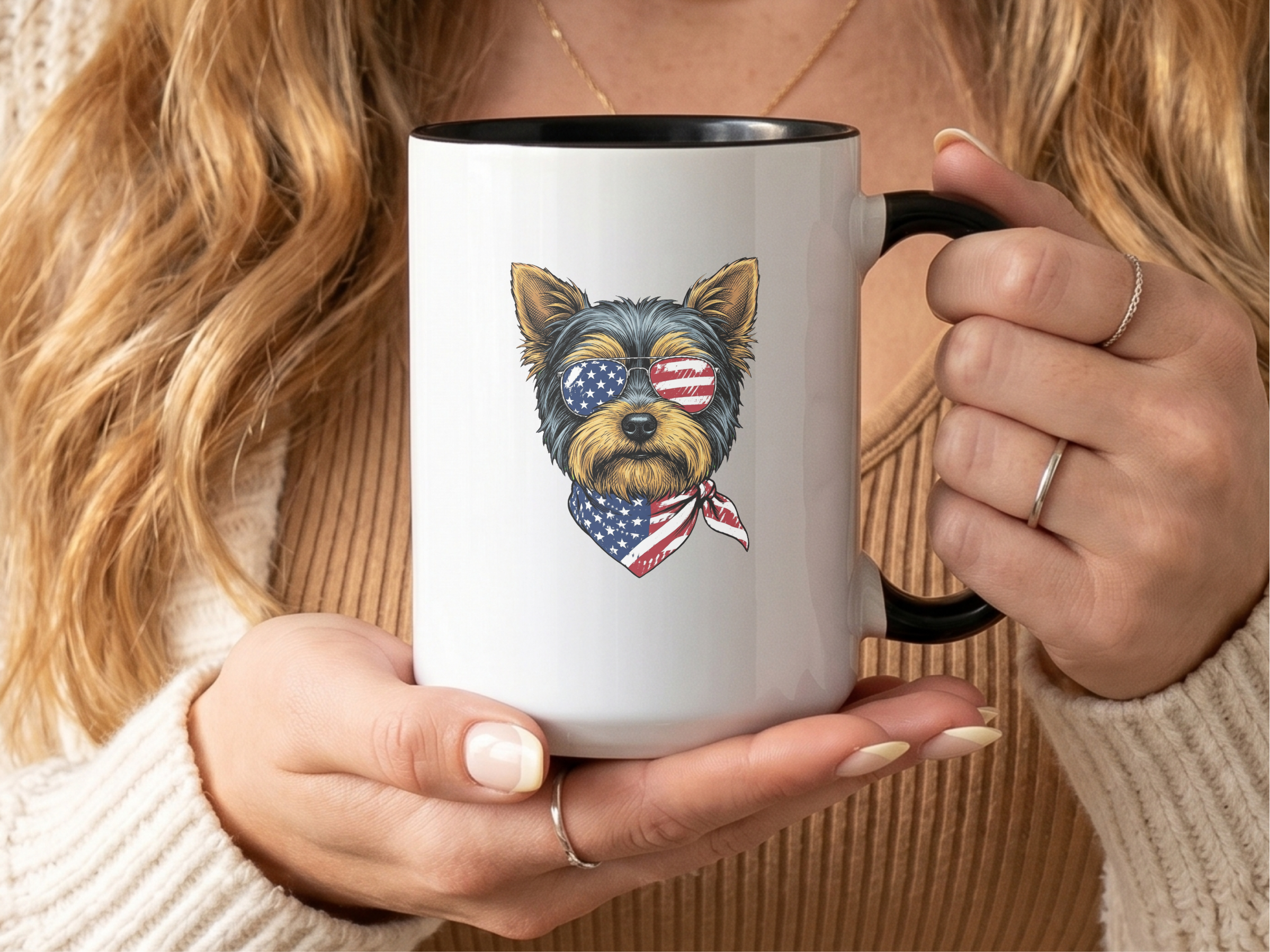 Patriotic Yorkie American Flag2 doodle dog shirt - photo 5
