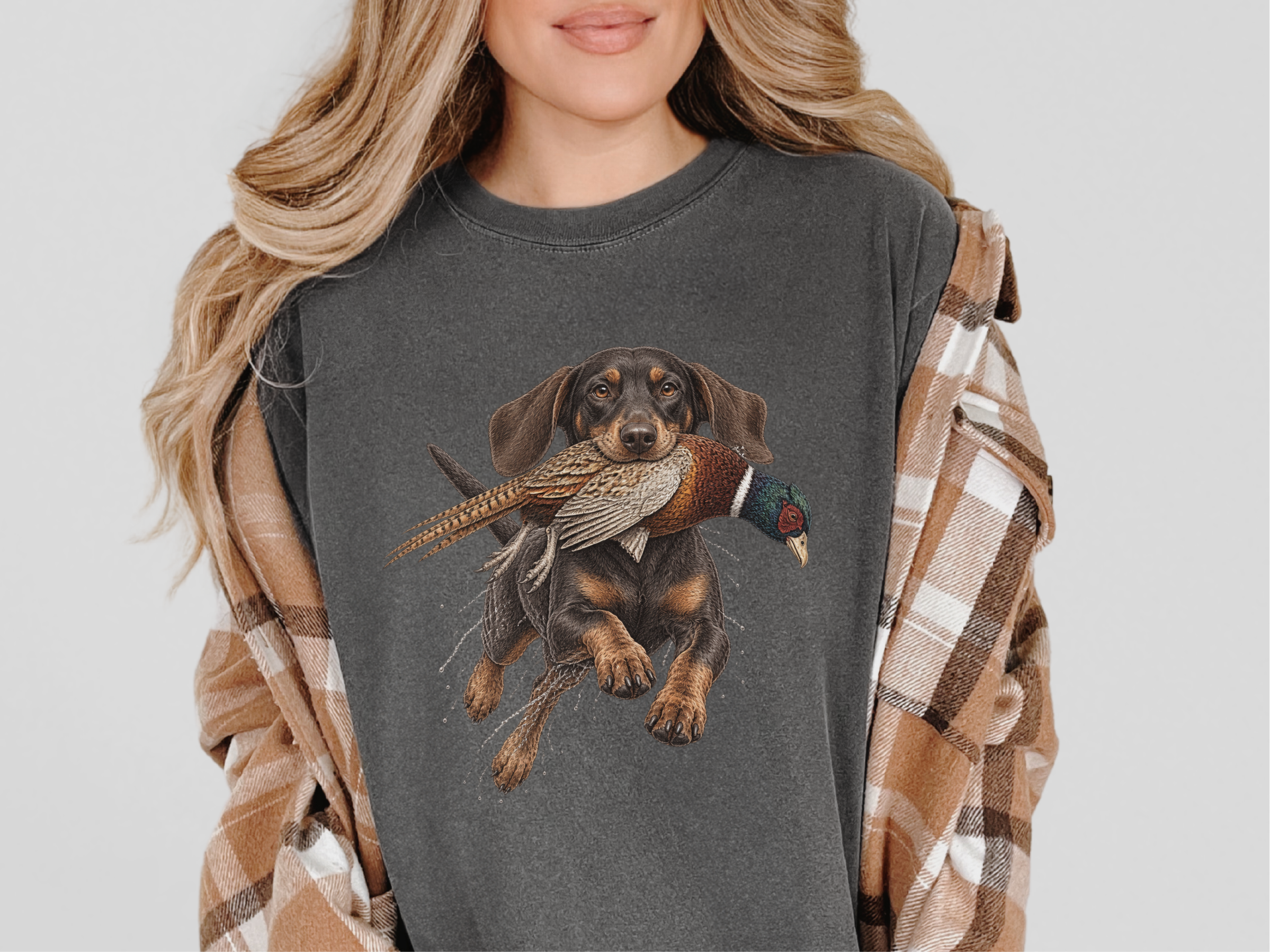 Dachshund Fetching Ring-necked Pheasant doodle dog shirt - photo 5