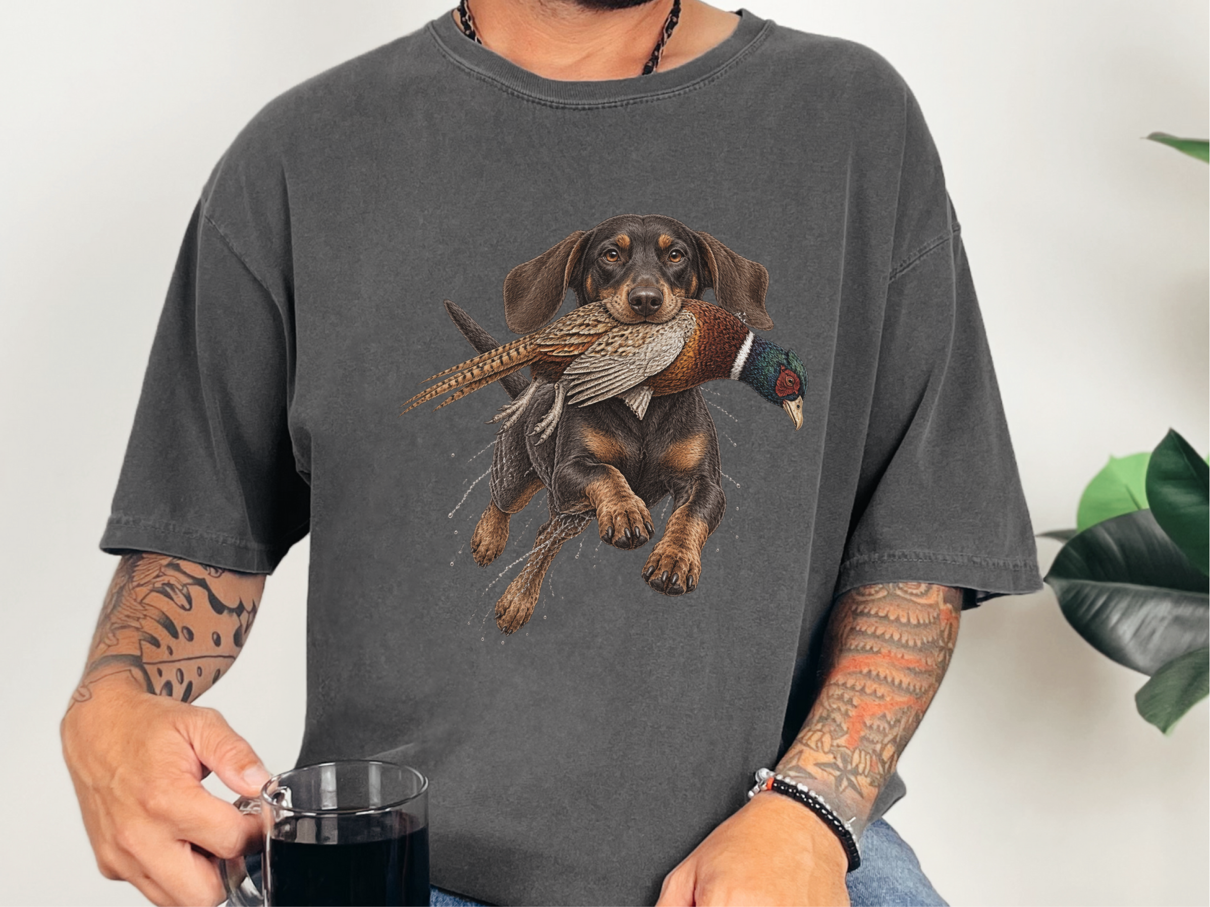 Dachshund Fetching Ring-necked Pheasant doodle dog shirt - photo 6