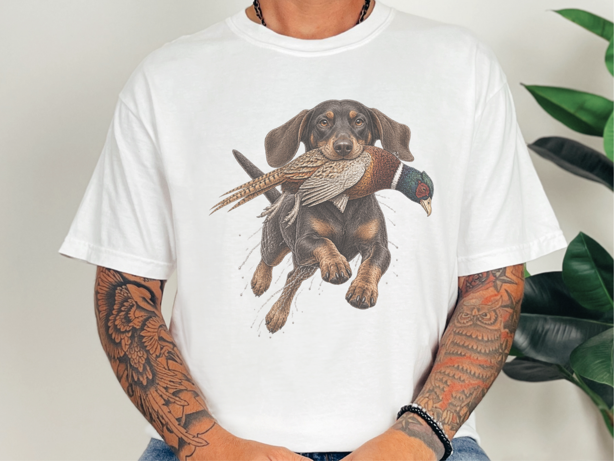 Dachshund Fetching Ring-necked Pheasant doodle dog shirt - photo 2