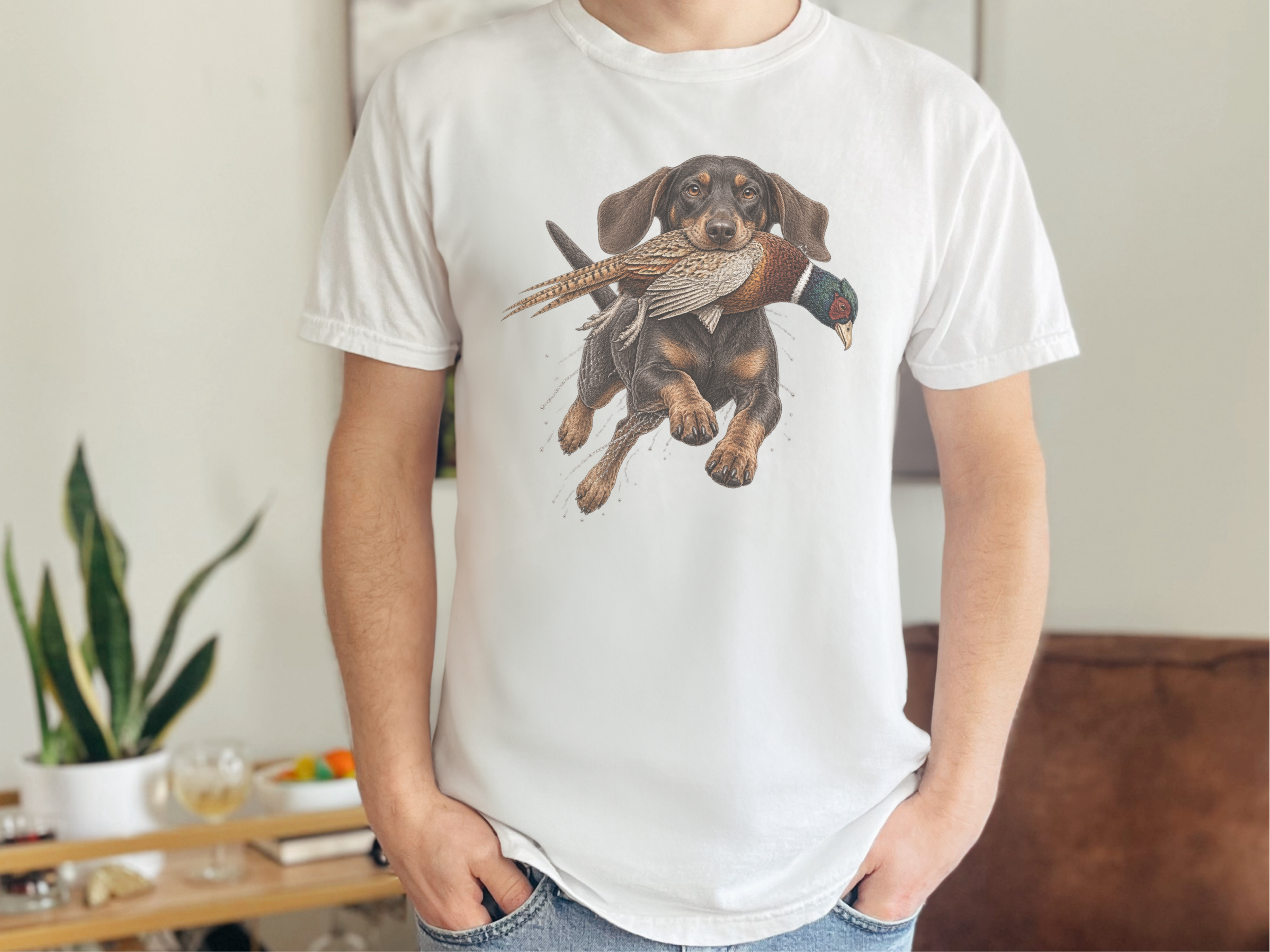 Dachshund Fetching Ring-necked Pheasant doodle dog shirt - photo 1