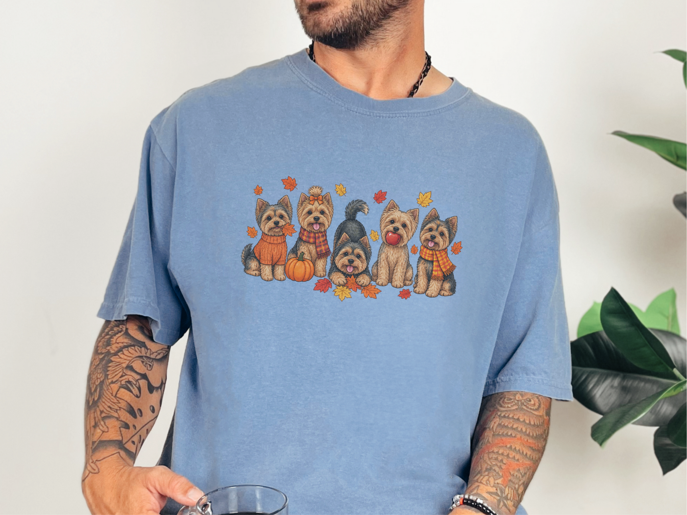 Fall Yorkies Autumn Squad doodle dog shirt - photo 8