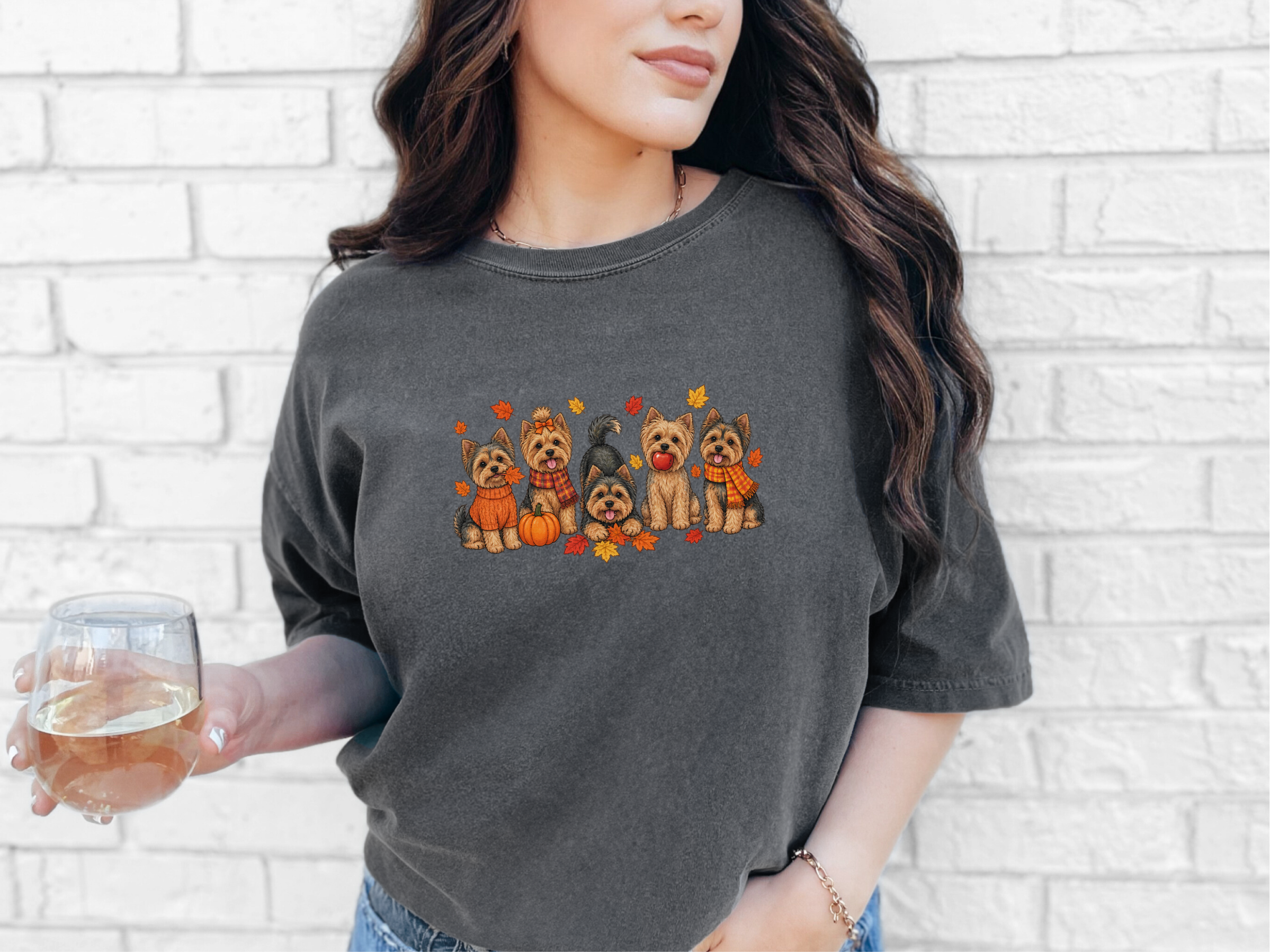Fall Yorkies Autumn Squad doodle dog shirt - photo 5