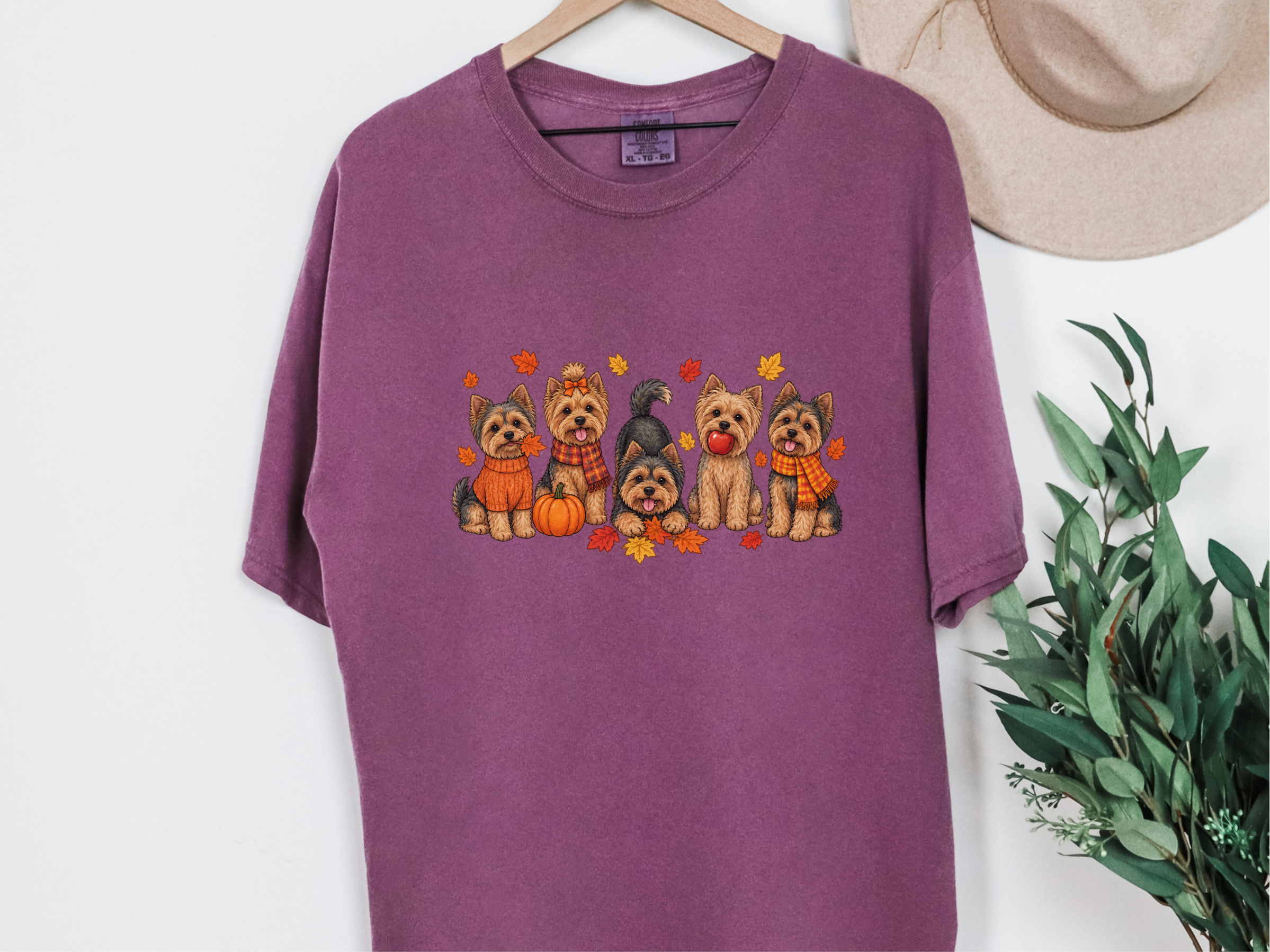 Fall Yorkies Autumn Squad doodle dog shirt - photo 7