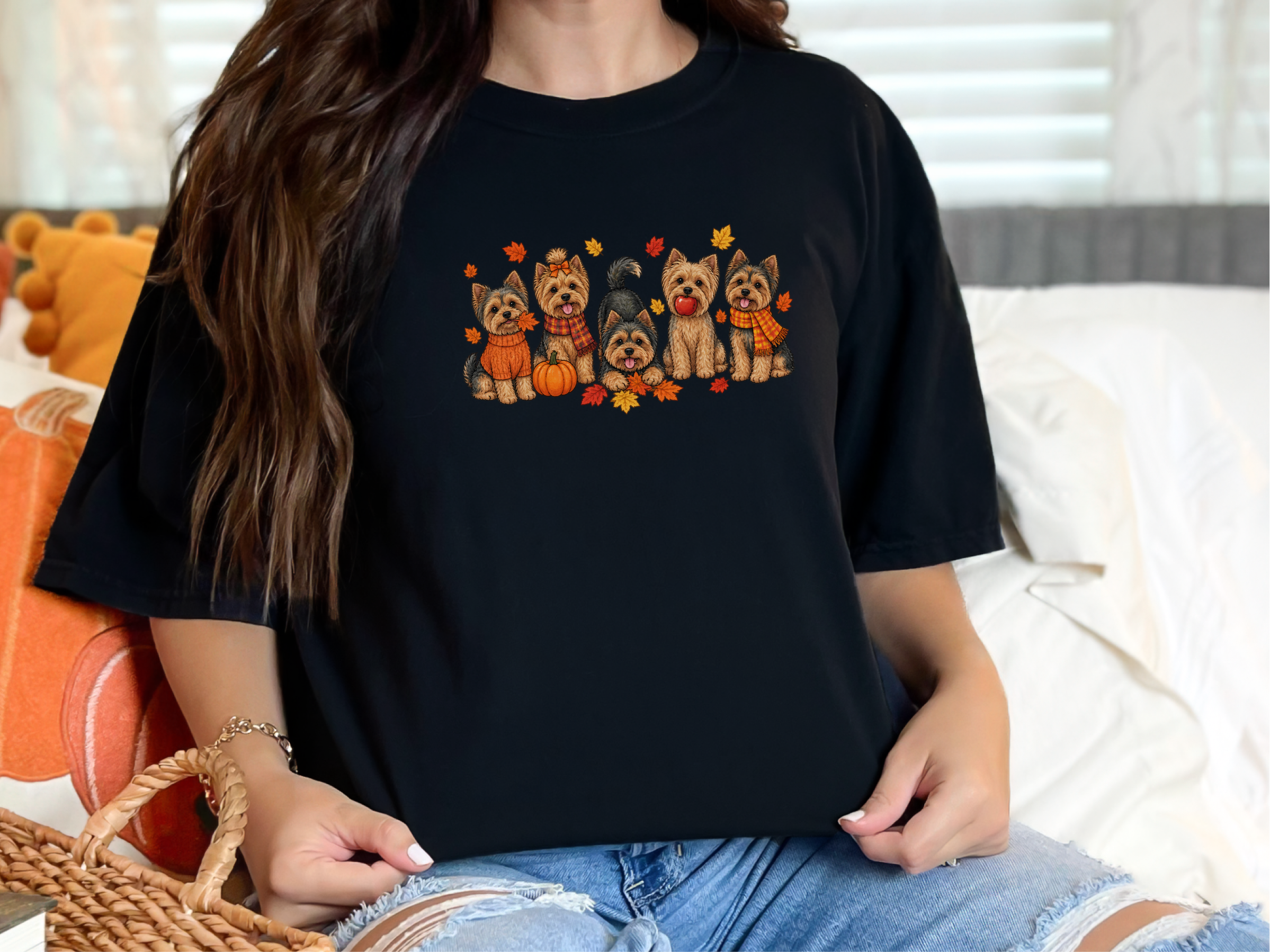 Fall Yorkies Autumn Squad doodle dog shirt - photo 3