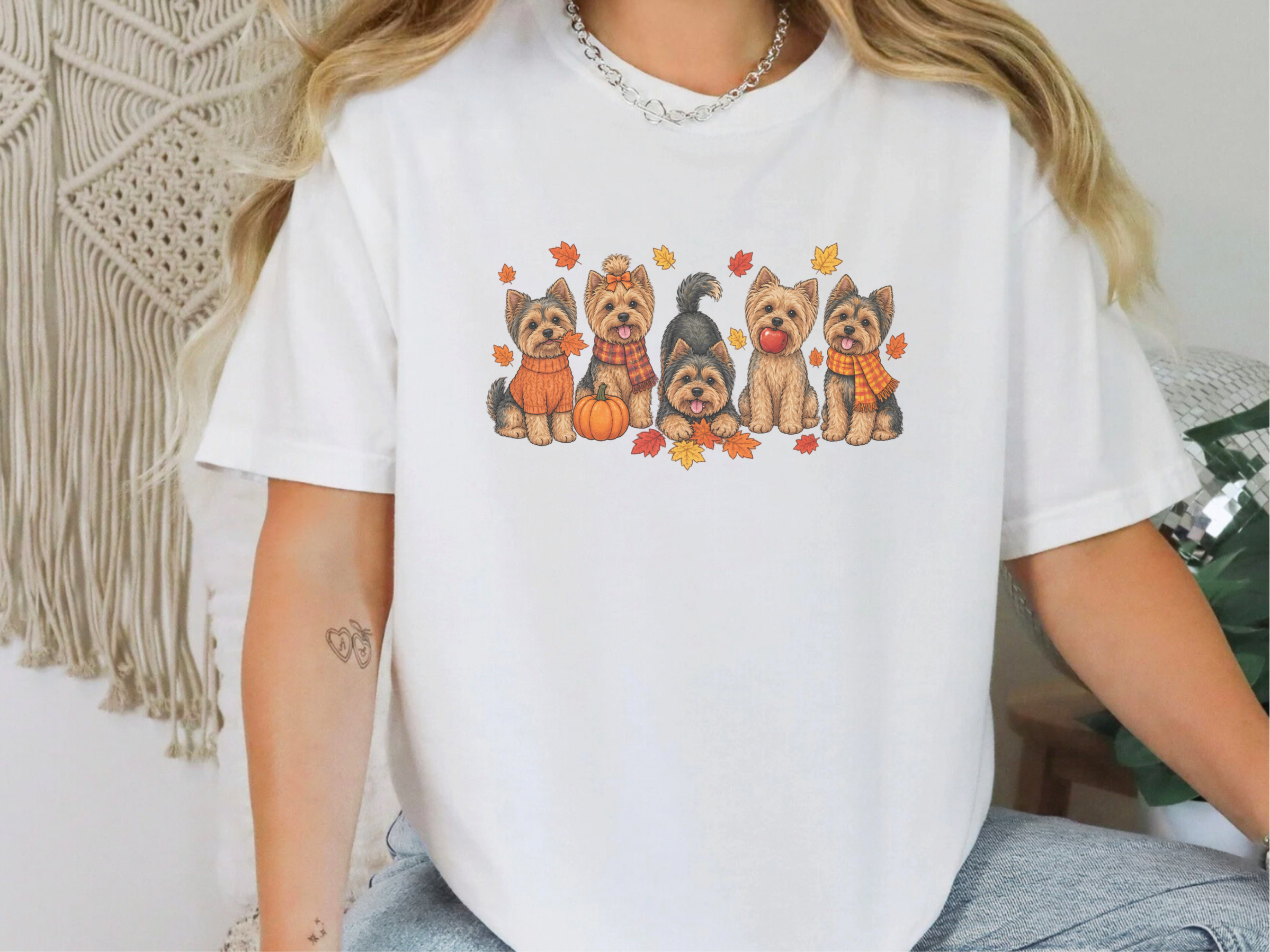 Fall Yorkies Autumn Squad doodle dog shirt - photo 2
