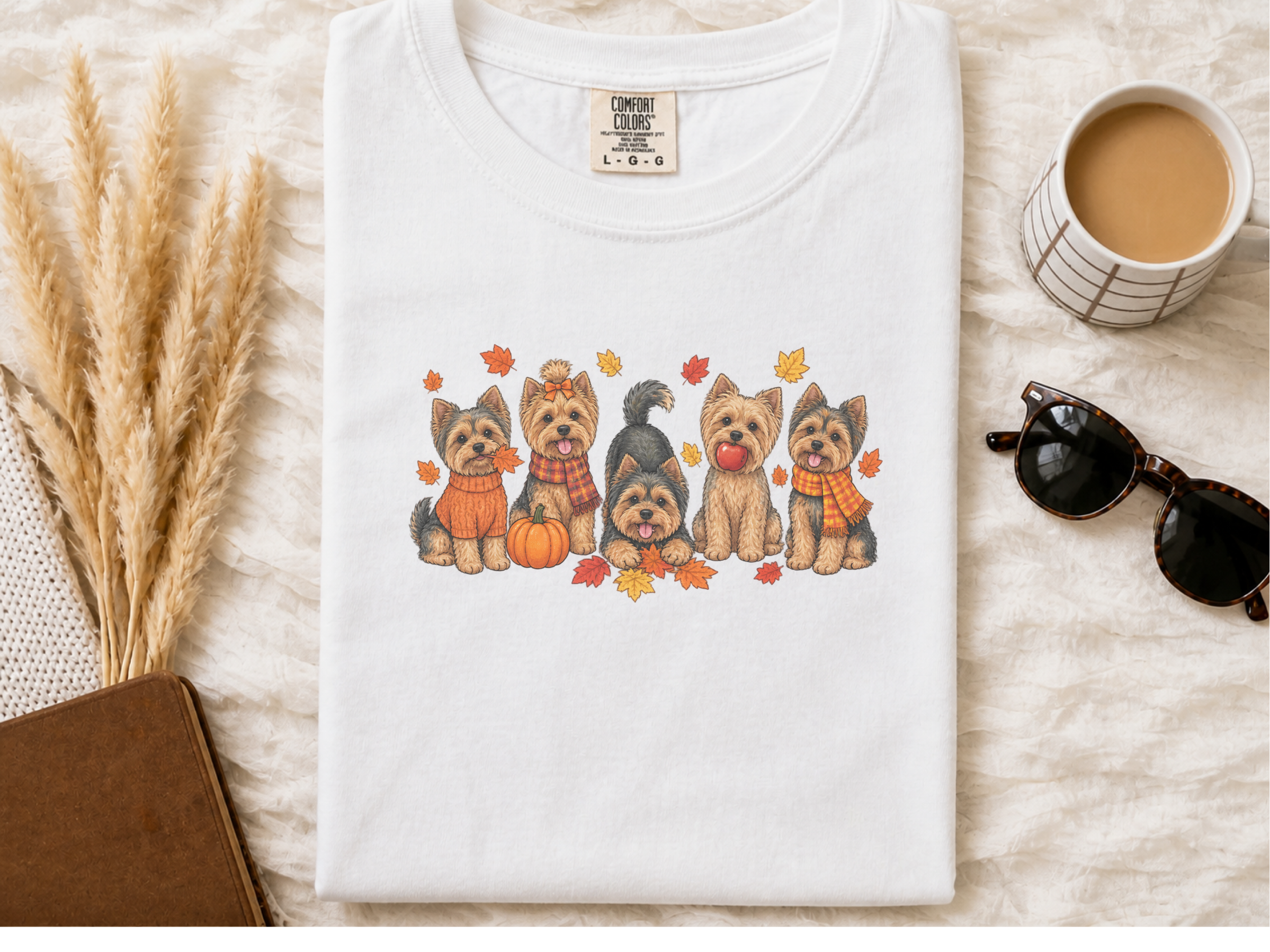Fall Yorkies Autumn Squad doodle dog shirt - photo 1