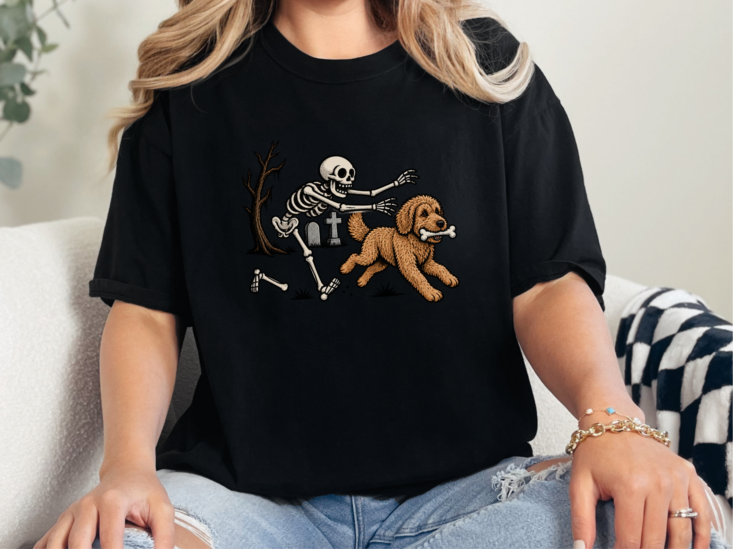 Skeleton Reaching For Goldendoodle doodle dog shirt - photo 1