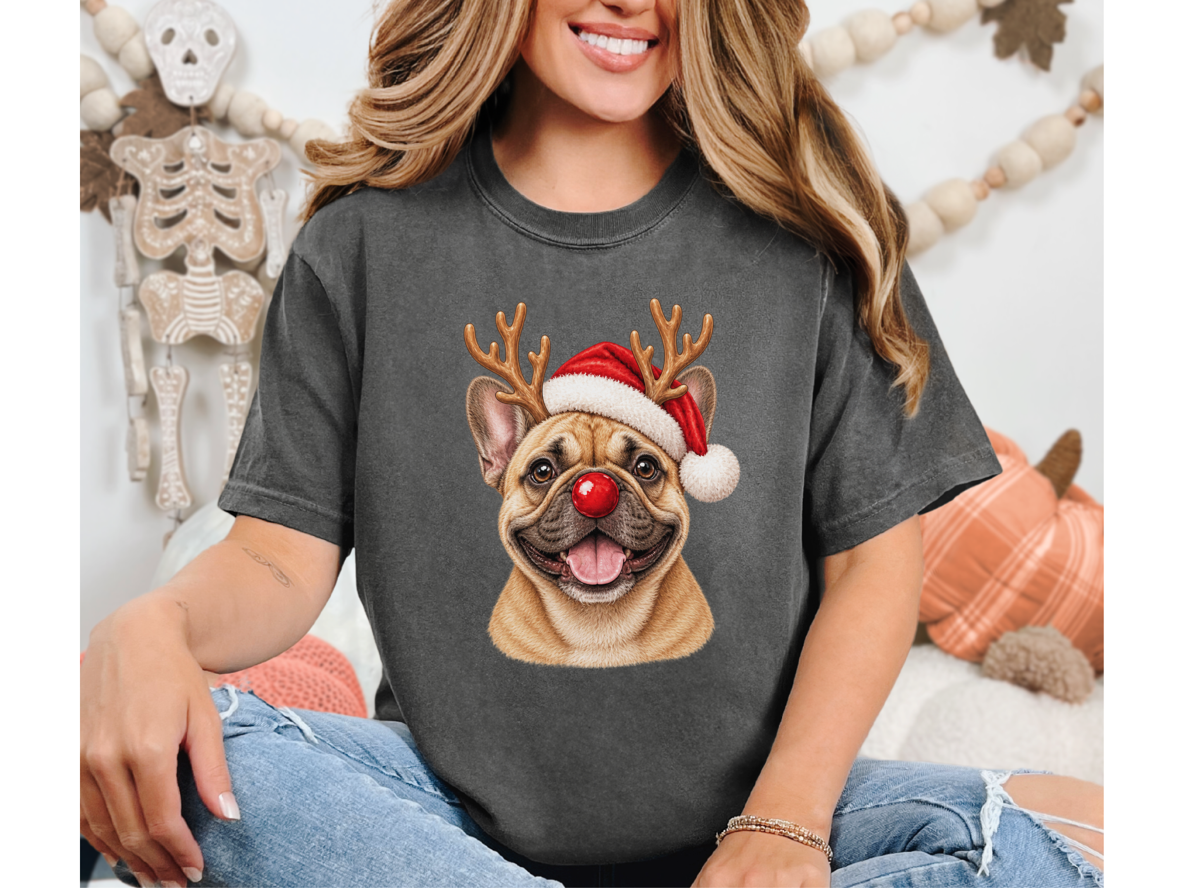 Christmas French Bulldog Reindeer doodle dog shirt - photo 4