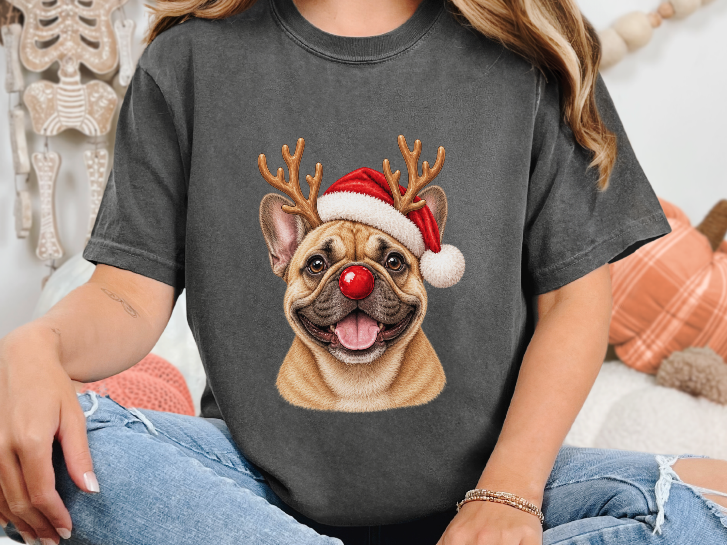 Christmas French Bulldog Reindeer doodle dog shirt - photo 5