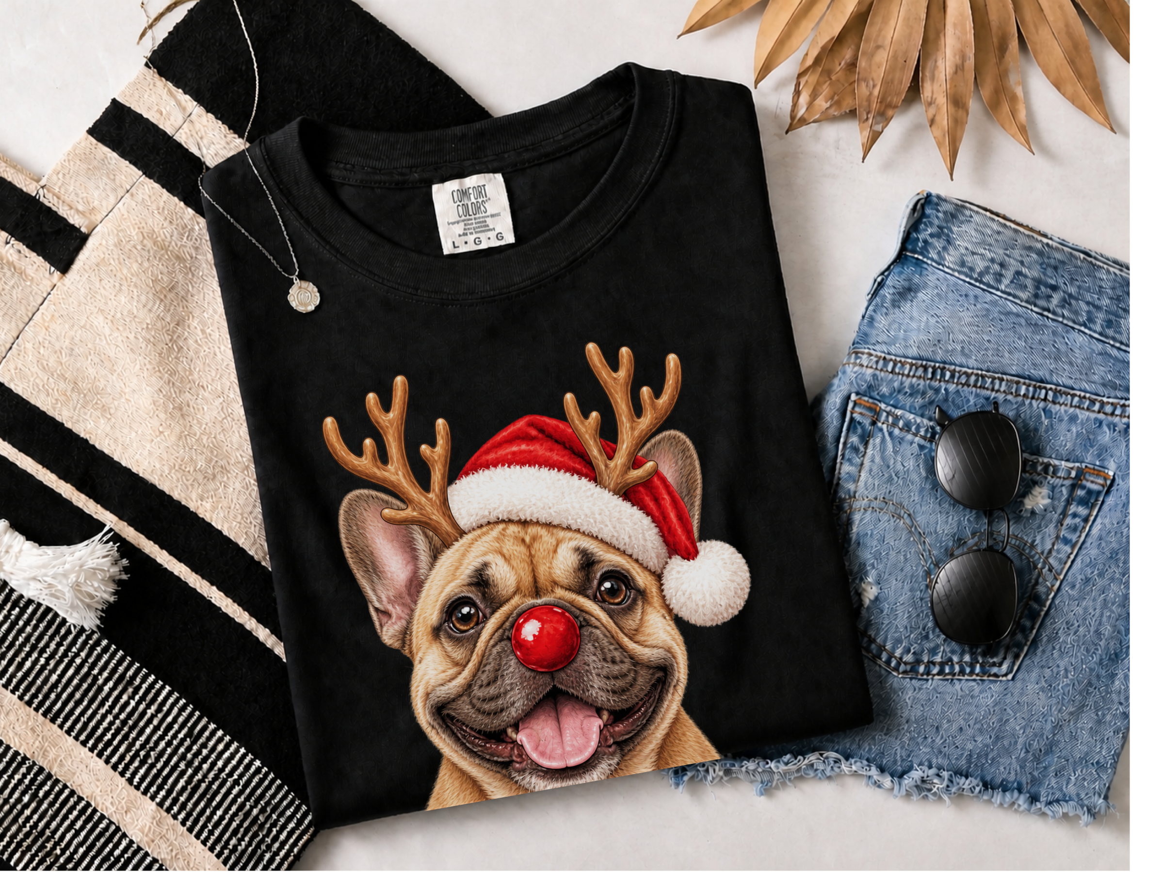 Christmas French Bulldog Reindeer doodle dog shirt - photo 2